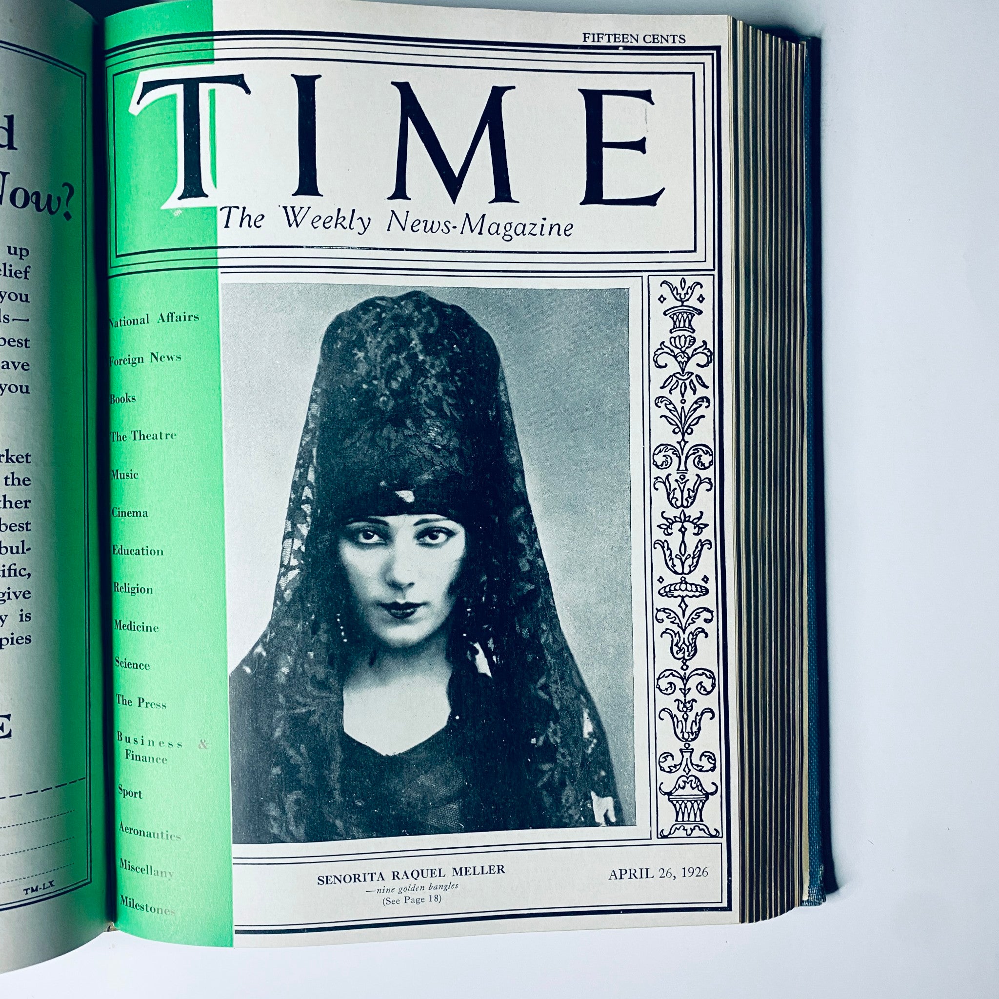Time Magazine cover featuring Señorita Raquel Meller, April 26, 1926, from the Time Magazine Bound Weekly 1926 January - June.