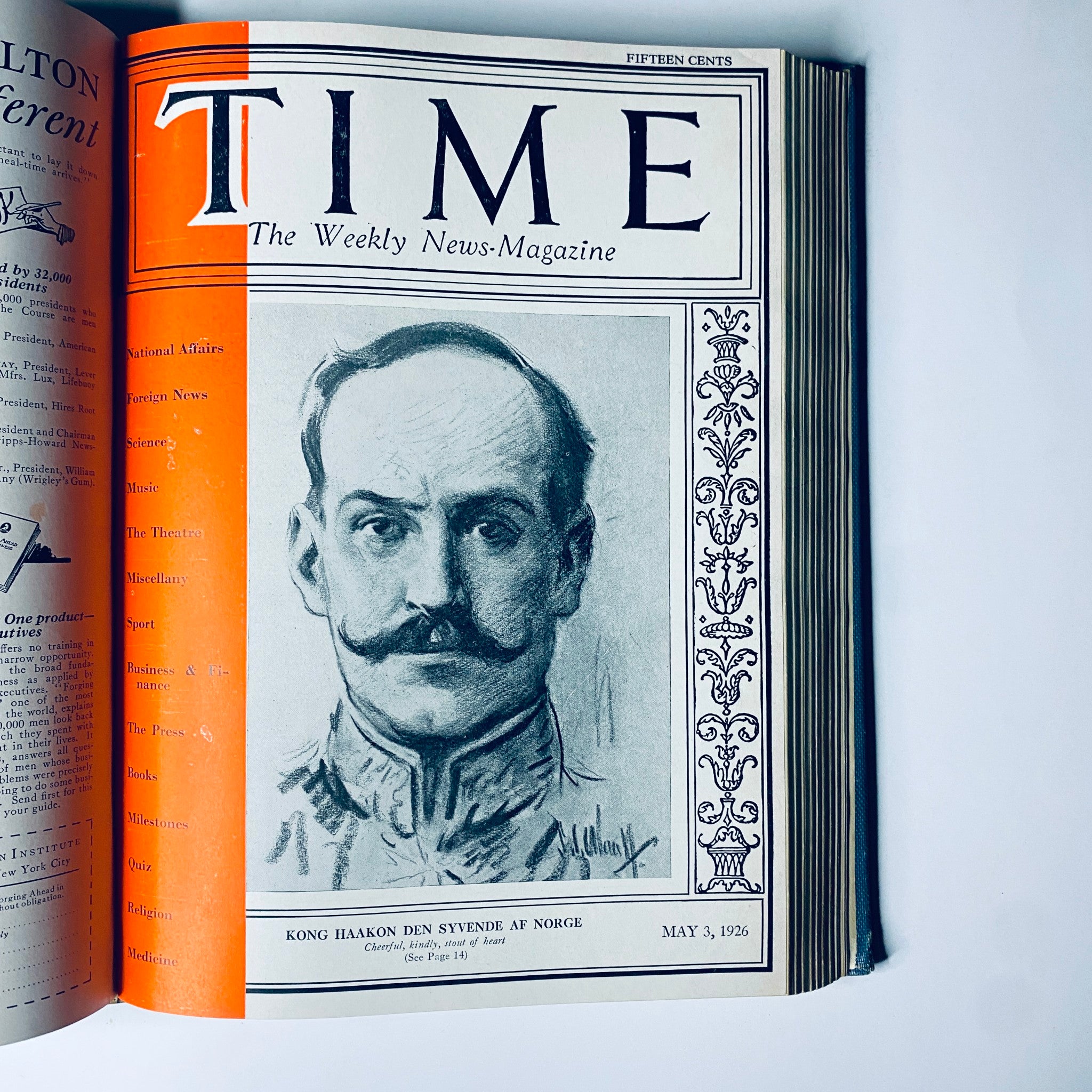 Time Magazine cover featuring Kong Haakon den Syvende af Norge, May 3, 1926, from the Time Magazine Bound Weekly 1926 January - June.