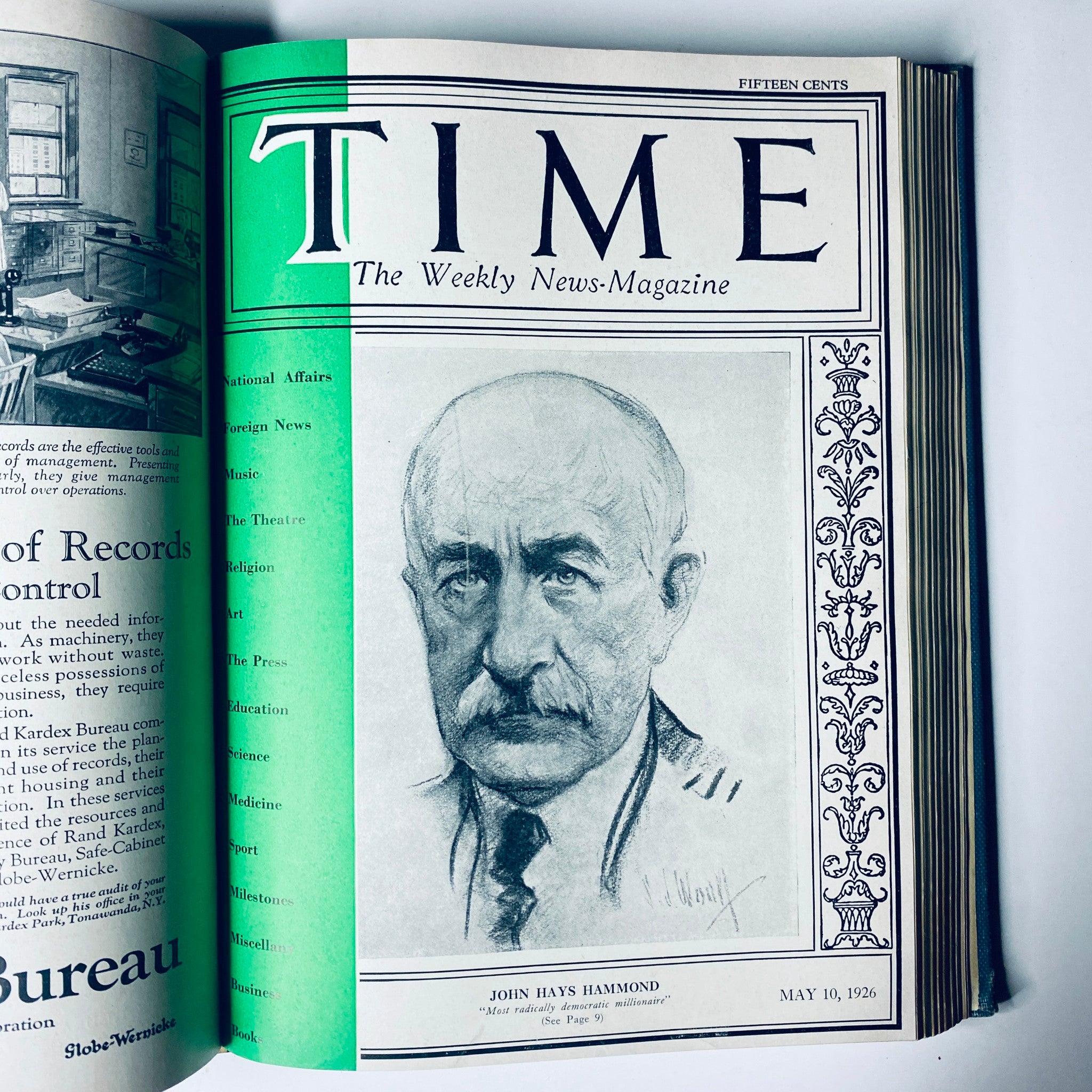 Time Magazine cover featuring John Hays Hammond, May 10, 1926, from the Time Magazine Bound Weekly 1926 January - June.