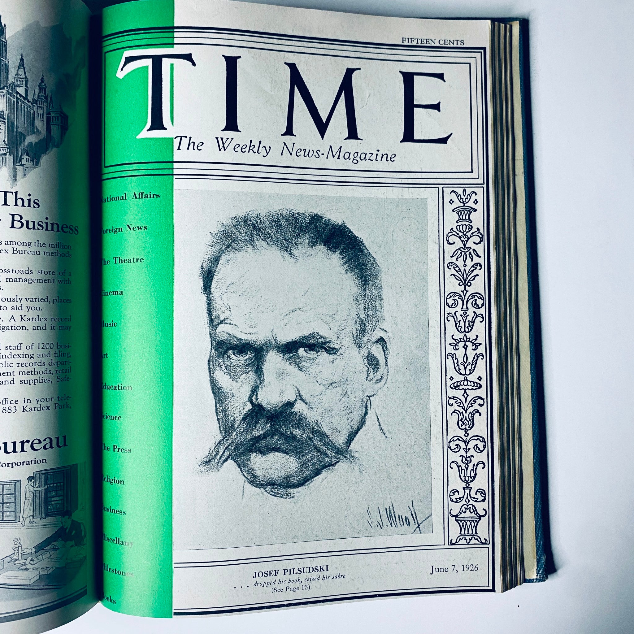 Time Magazine cover featuring Józef Piłsudski, June 7, 1926, part of the Time Magazine Bound Weekly January to June 1926 collection.