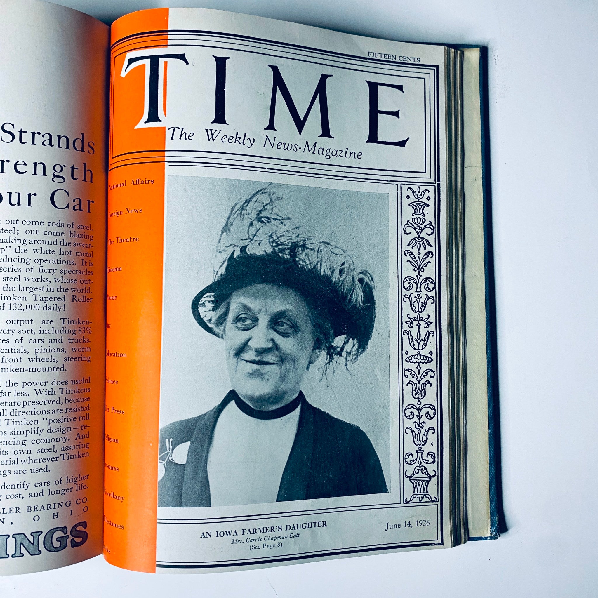 Time Magazine cover featuring an Iowa Farmer's Daughter, June 14, 1926, part of the Time Magazine Bound Weekly January to June 1926 collection.