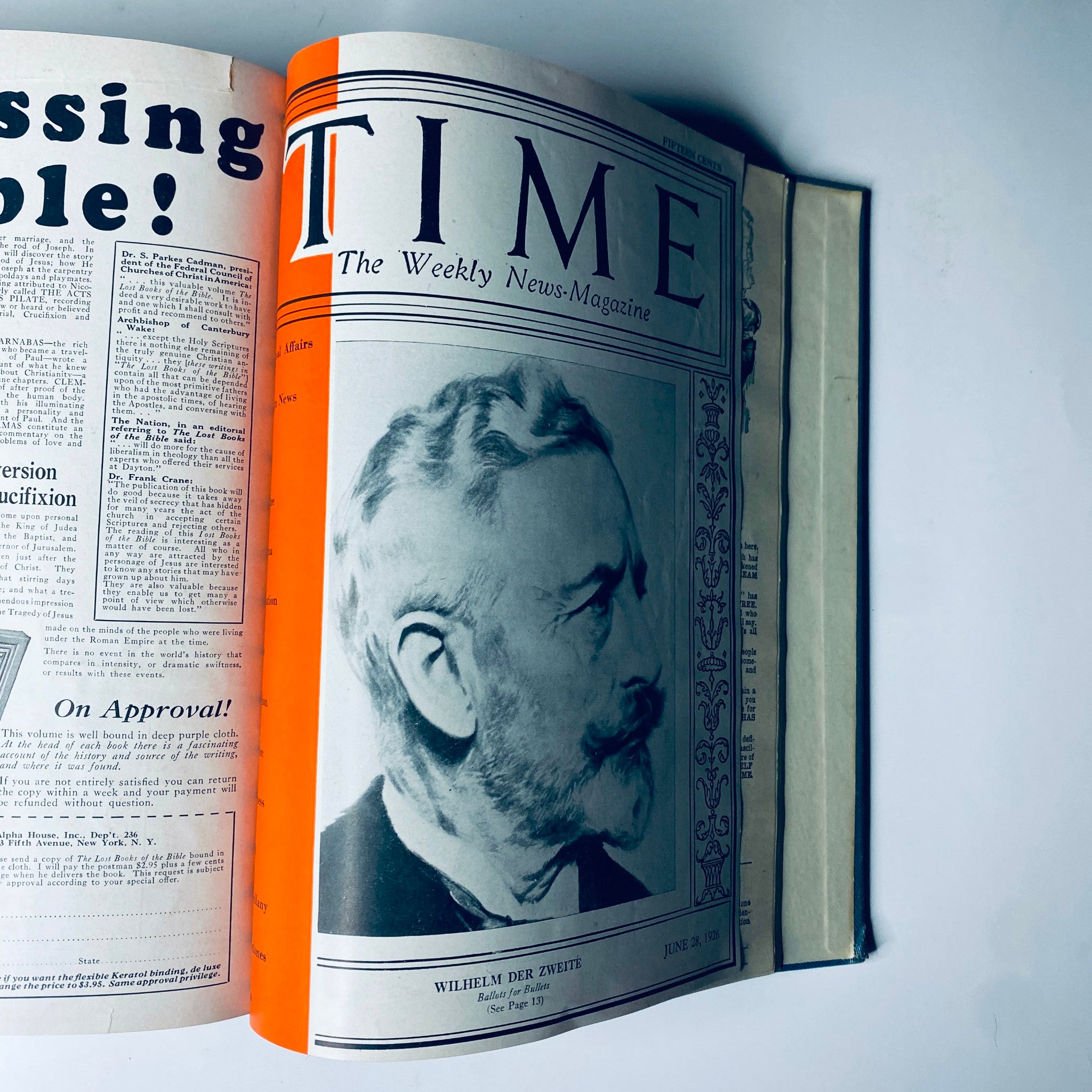 Time Magazine Bound Weekly 1926 January - June featuring the cover of the June 28, 1926 issue with a portrait of Wilhelm der Zweite.