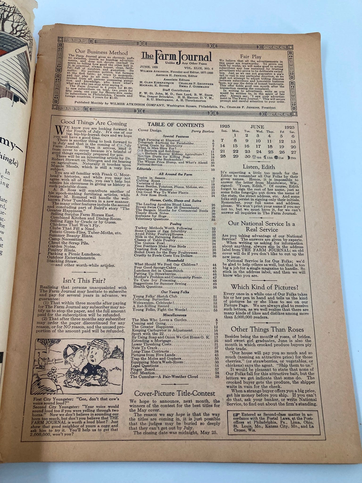 VTG The Farm Journal Magazine June 1925 Telegraph Auctions for Perishables