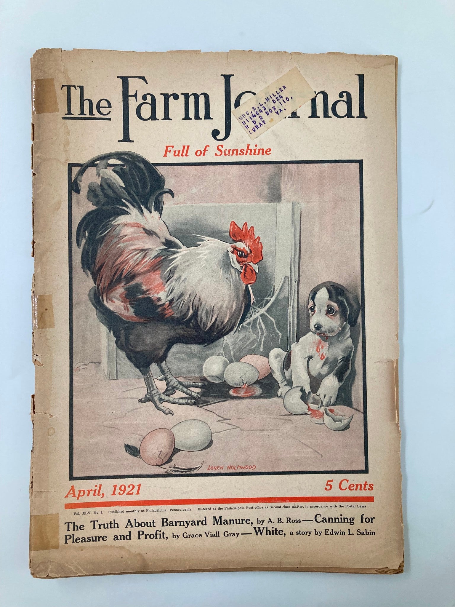 VTG The Farm Journal Magazine April 1921 The Truth About Barnyard Manure