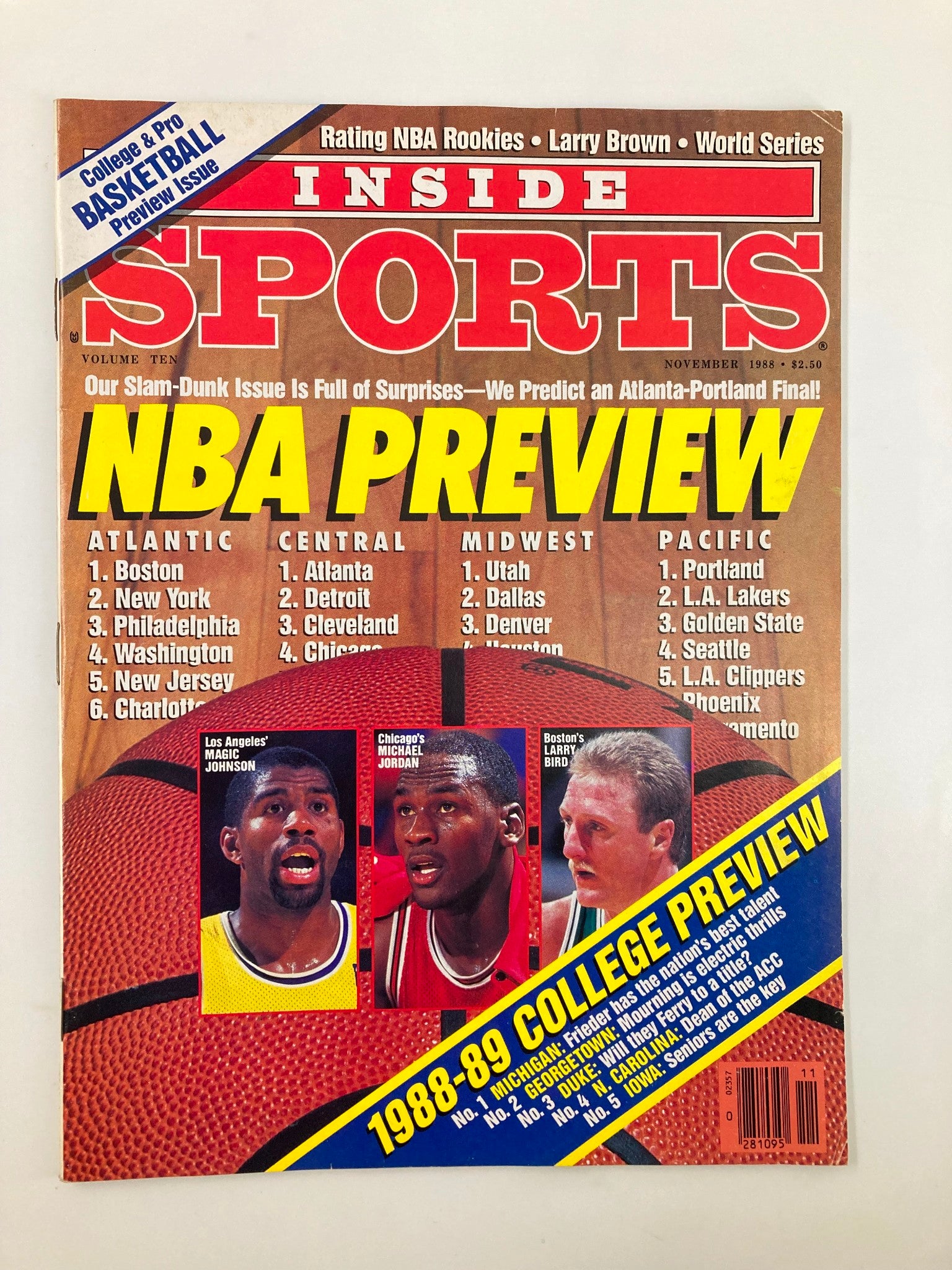 VTG Inside Sports Magazine November 1988 Magic Johnson, Michael Jordan No Label