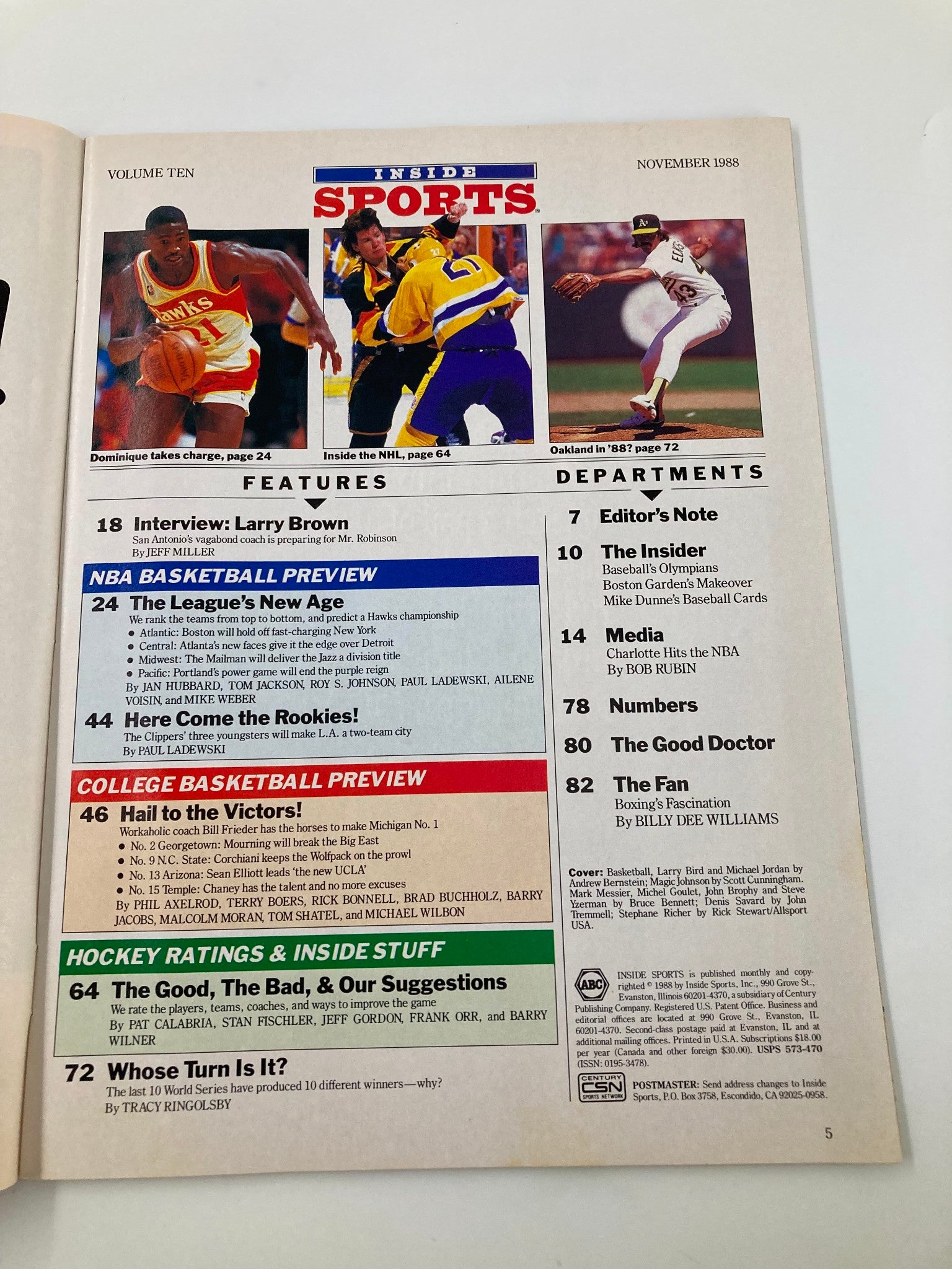 VTG Inside Sports Magazine November 1988 Magic Johnson, Michael Jordan No Label