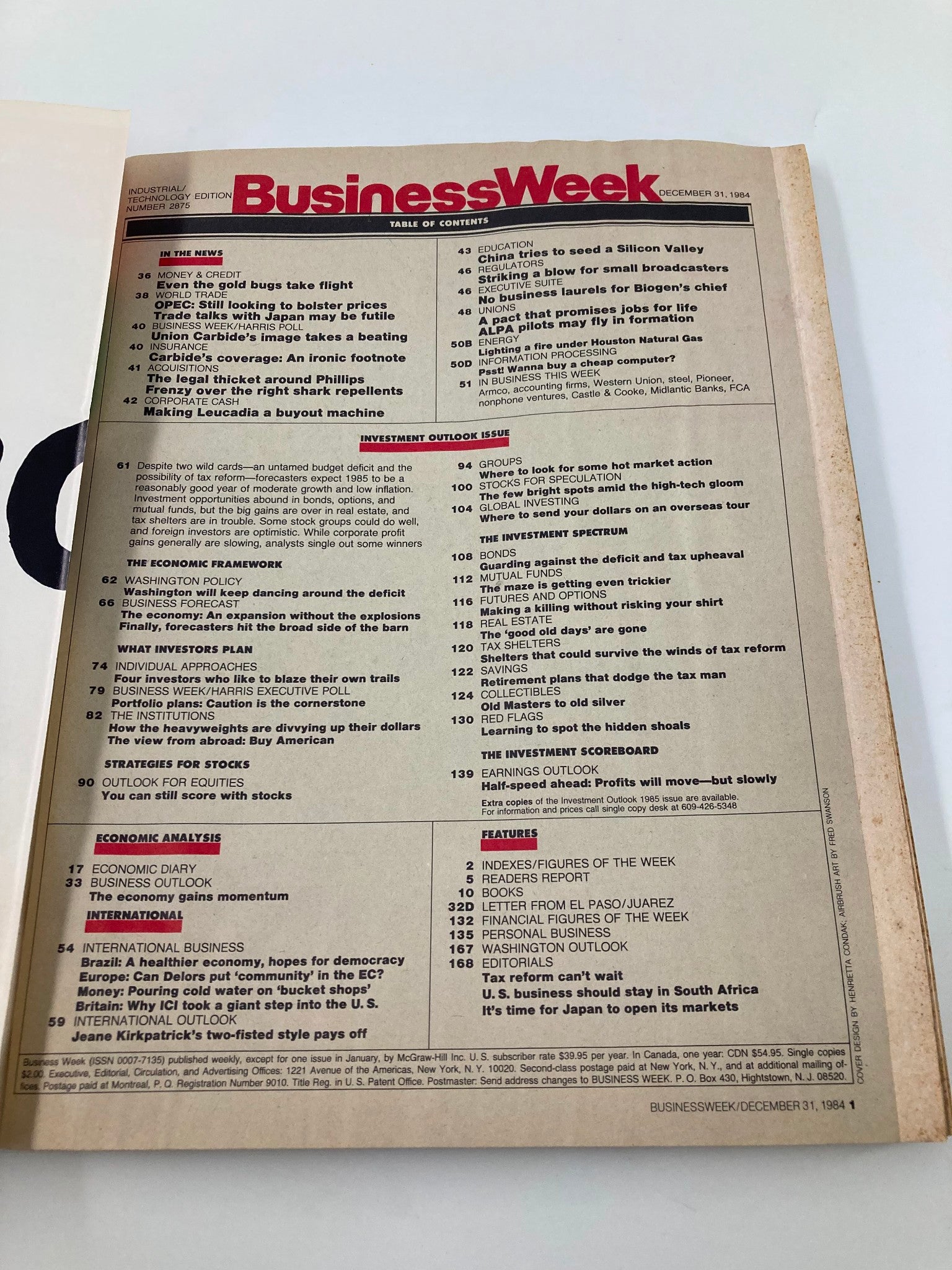 VTG Business Week Magazine December 31 1984 Investment Outlook Untamed Budget