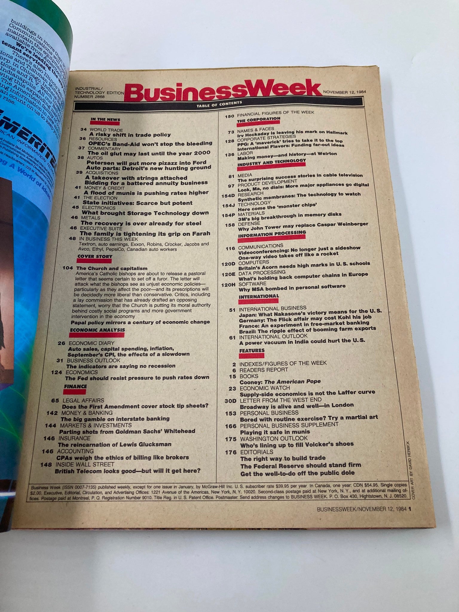 VTG Business Week Magazine Novembe 12 1984 The Church and Capitalism