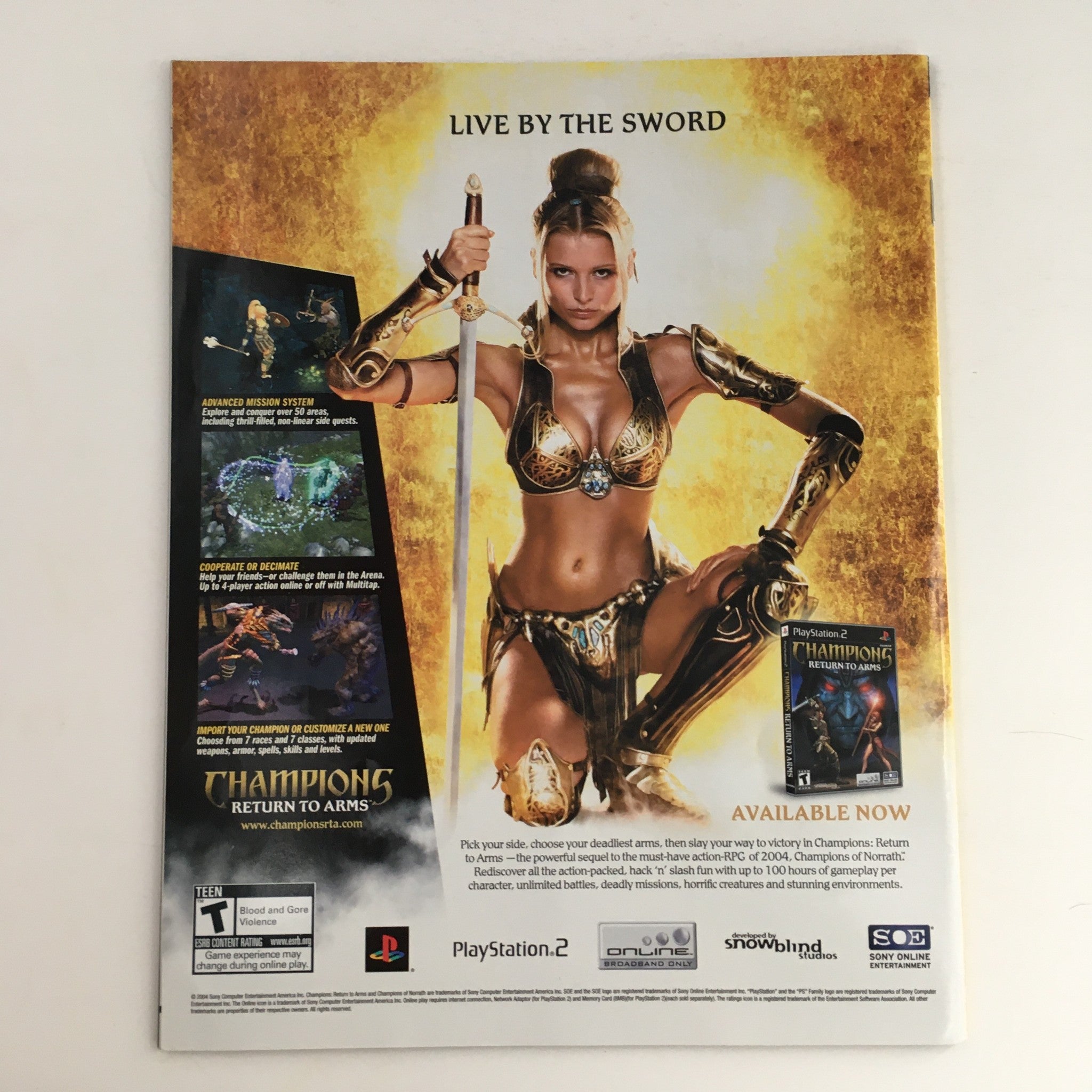 WWE Raw Magazine April 2005 back cover advertisement for Champions: Return to Arms video game, featuring a powerful warrior character.