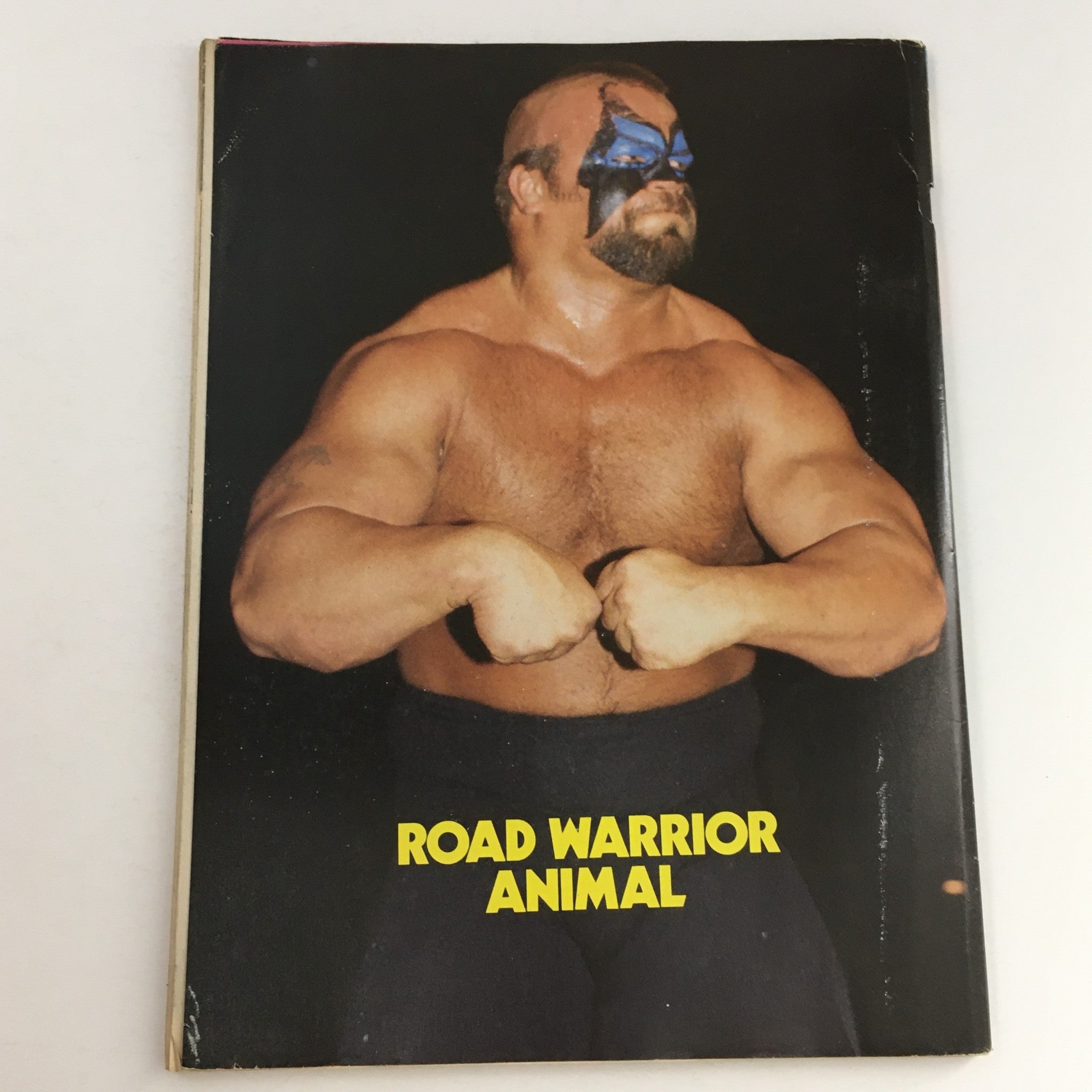 Cover featuring Road Warrior Animal from Wrestling World Magazine April 1988 highlighting the iconic wrestler.