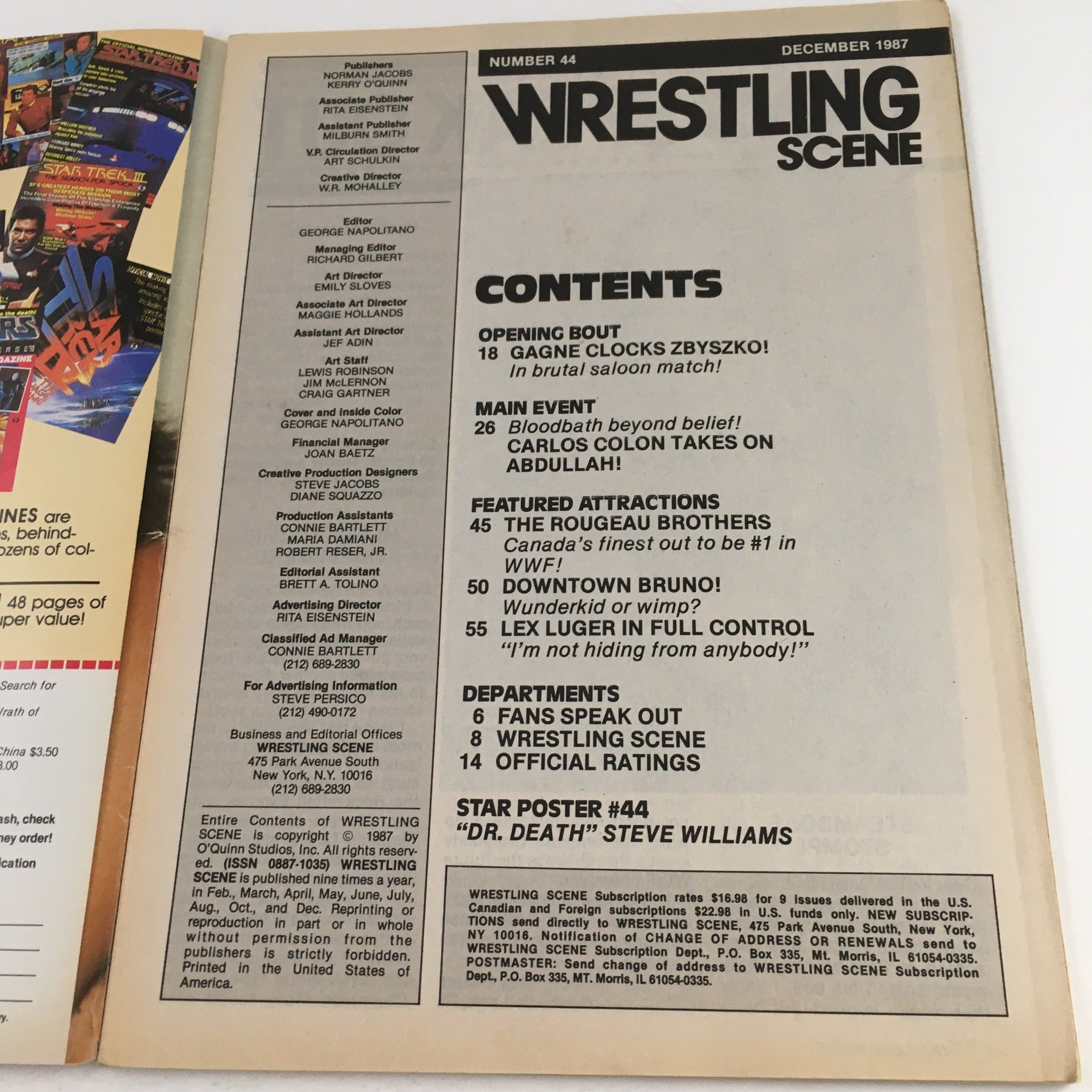 Wrestling Scene Magazine December 1987 Abdullah & Colon War, w Poster No Label