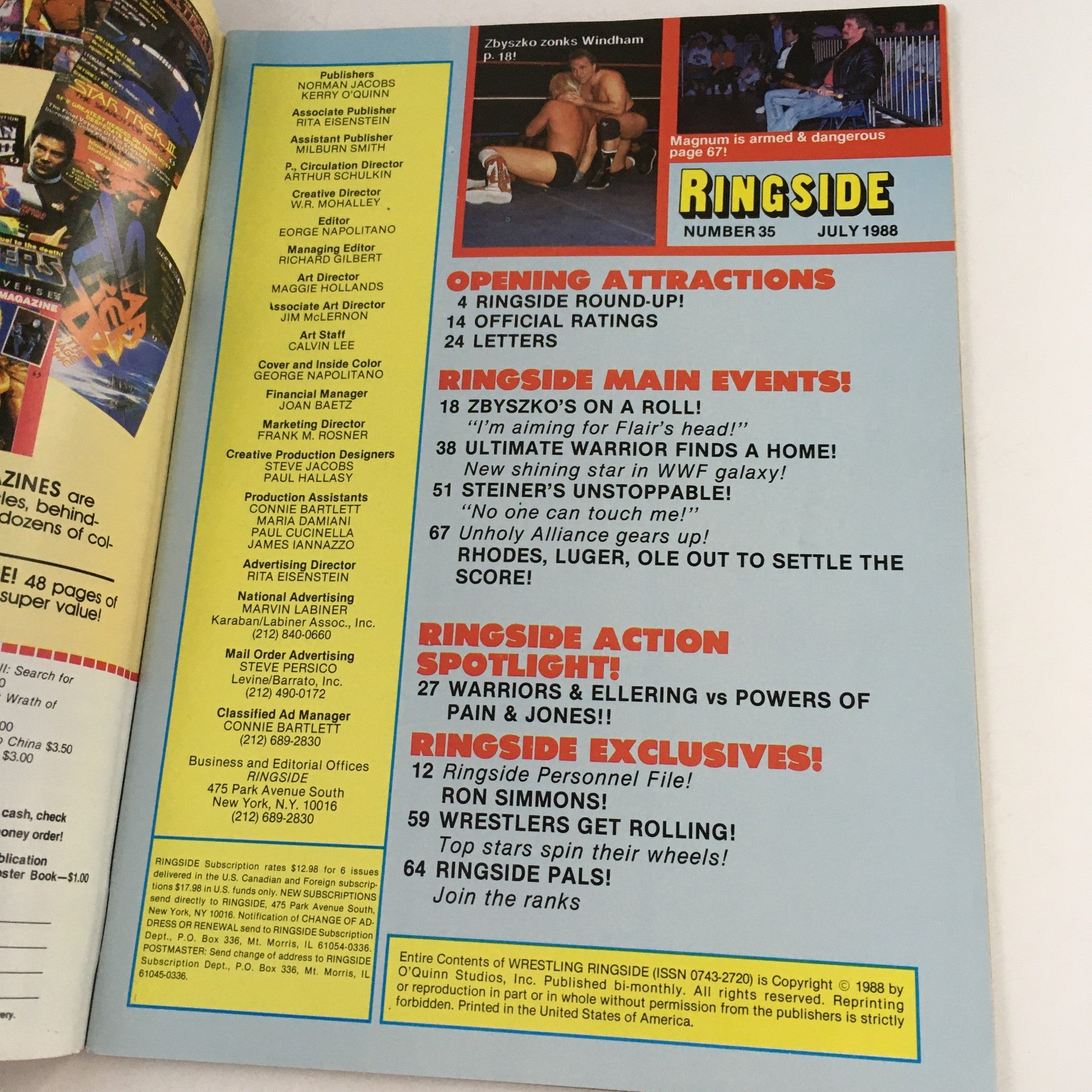 Wrestling Ringside Magazine July 1988 Tully Blanchard vs Dusty Rhodes, No Label