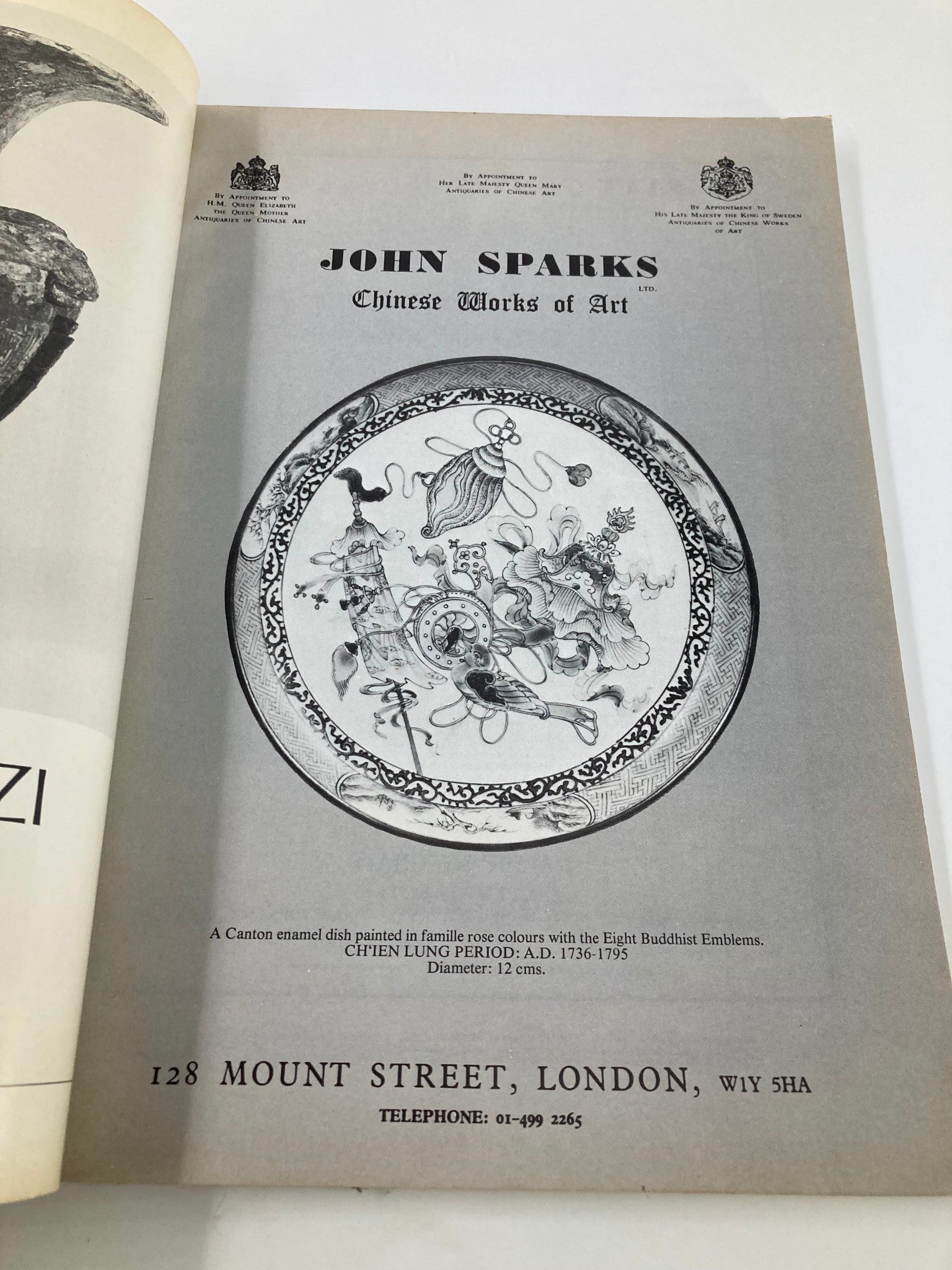 Inside page of VTG Oriental Art Magazine Summer 1979 featuring an antique Chinese plate from John Sparks, showcasing intricate designs and historical context.