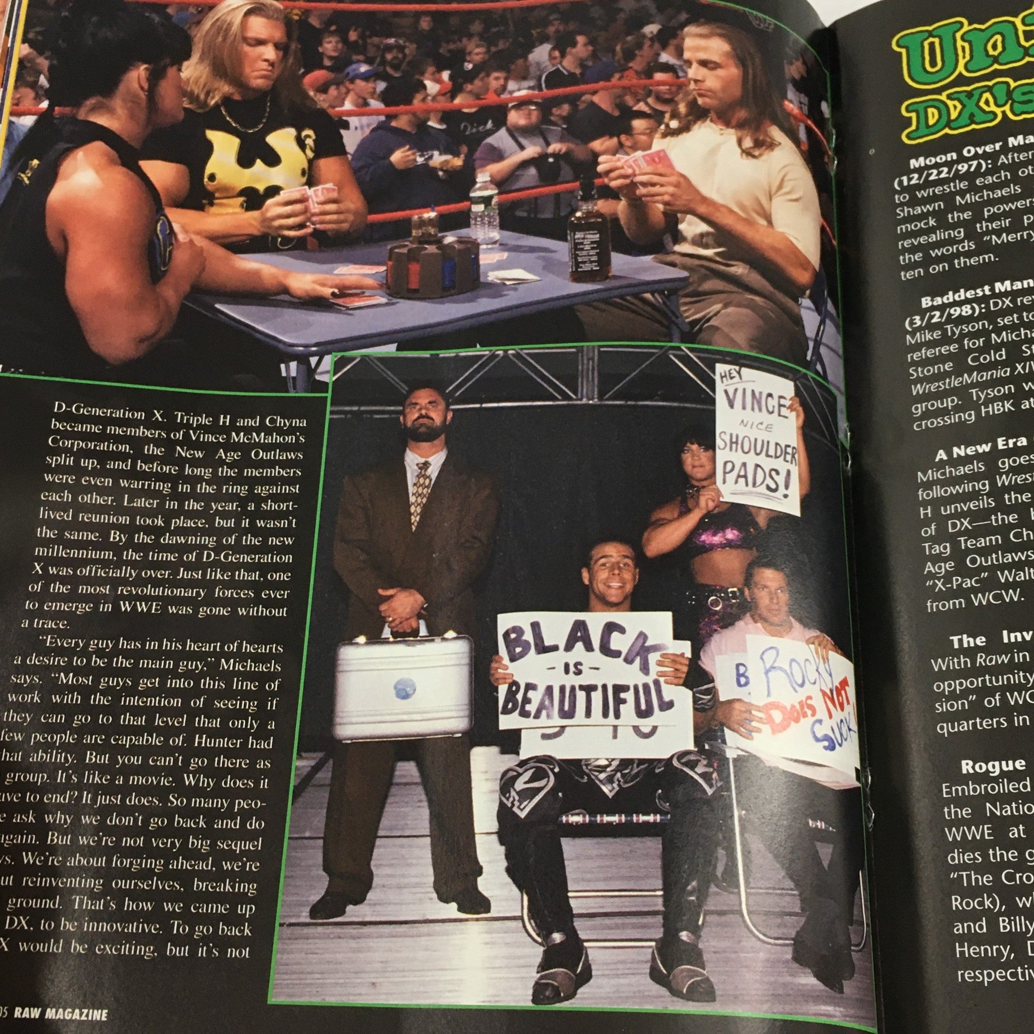 Another interior page from WWE Raw Magazine October 2005 featuring D-Generation X and fans at a wrestling event, illustrating the magazine's nostalgic content.
