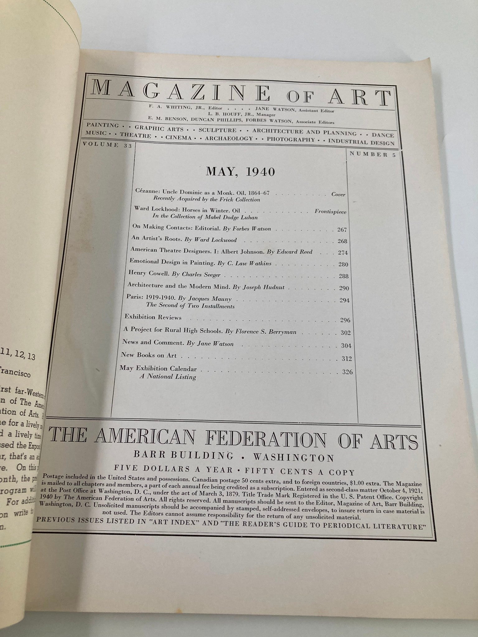 VTG Magazine of Art May 1940 Cezanne Uncle Dominic as a Monk No Label