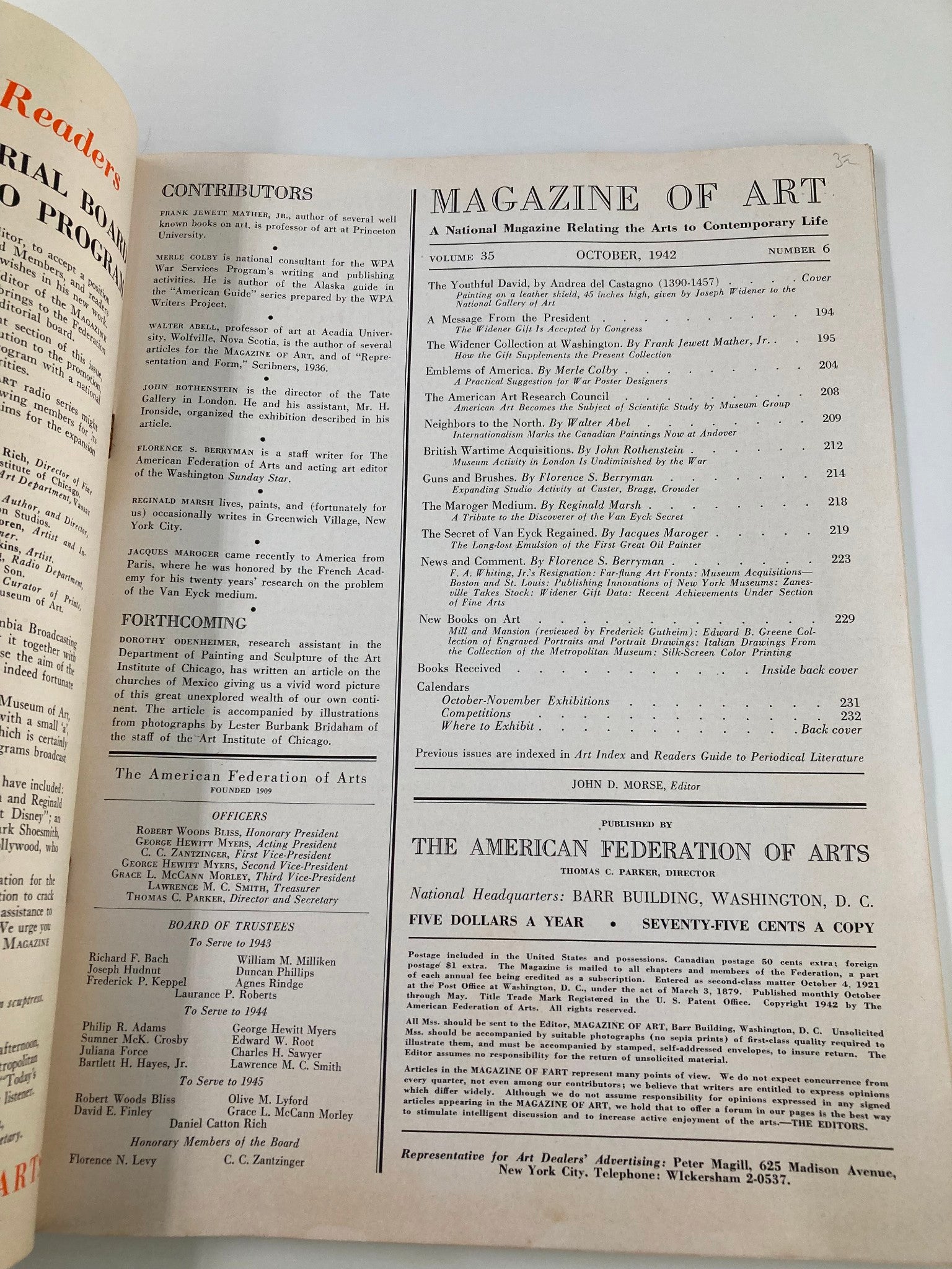 VTG Magazine of Art October 1942 The Secret of Van Eyck Regained No Label