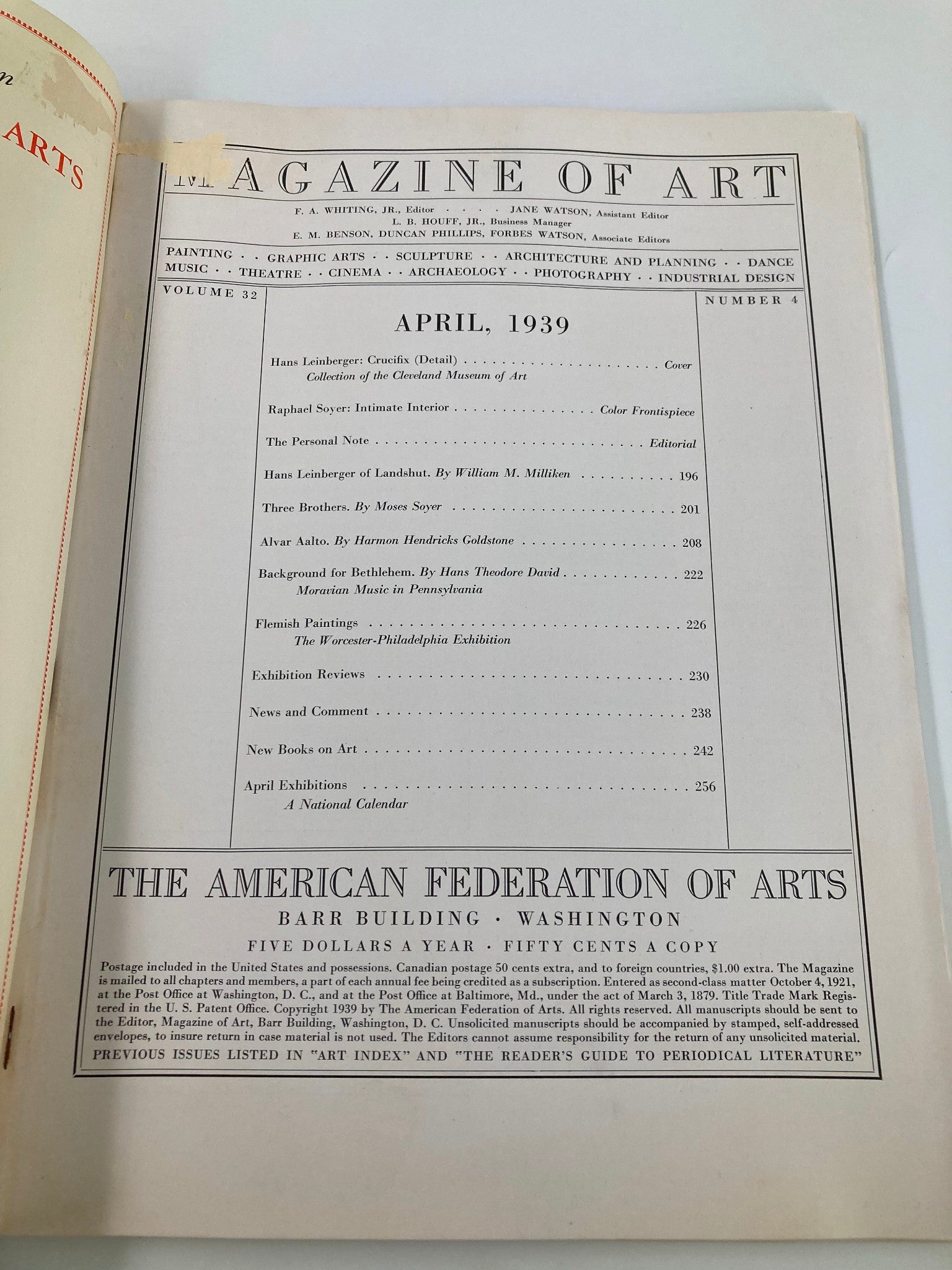 VTG Magazine of Art April 1939 Hans Leinberger Crucifix No Label