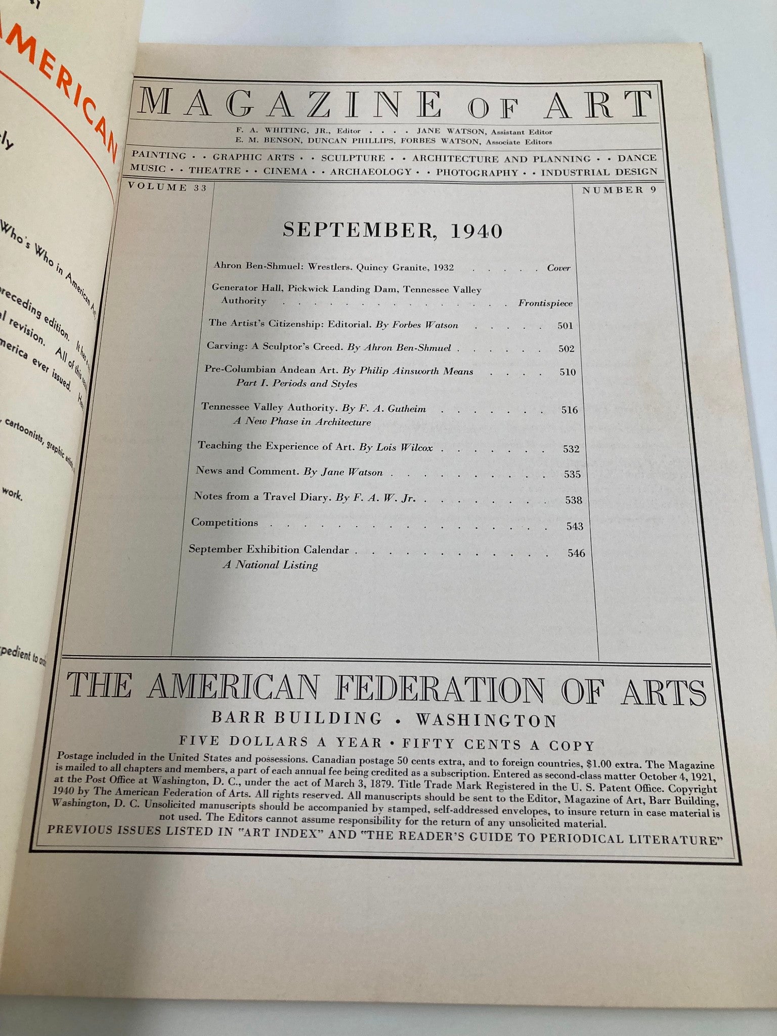 VTG Magazine of Art September 1940 Ahron Ben-Shmuel Wrestlers No Label