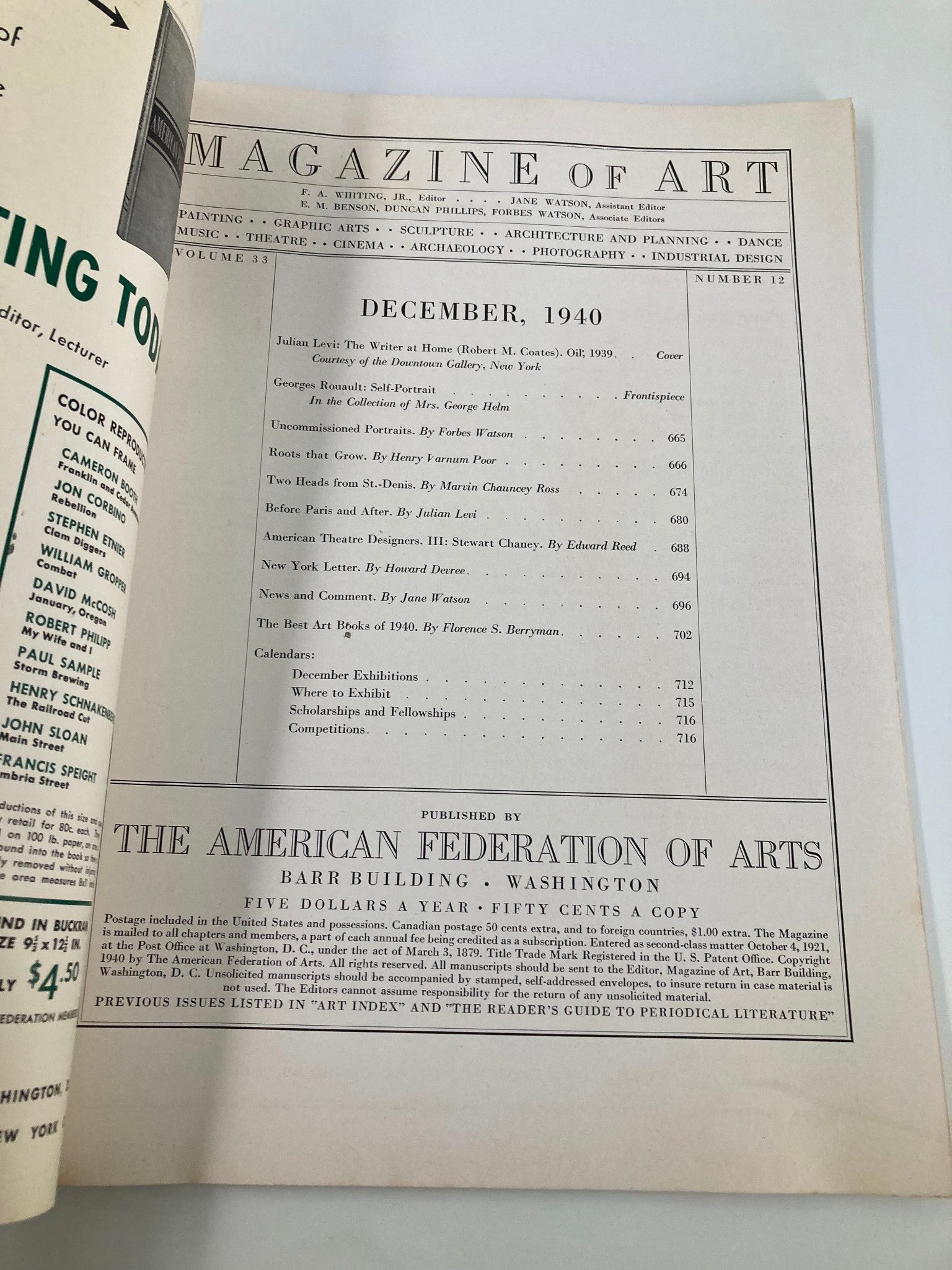 VTG Magazine of Art December 1940 Julian Levi Writer at Home No Label