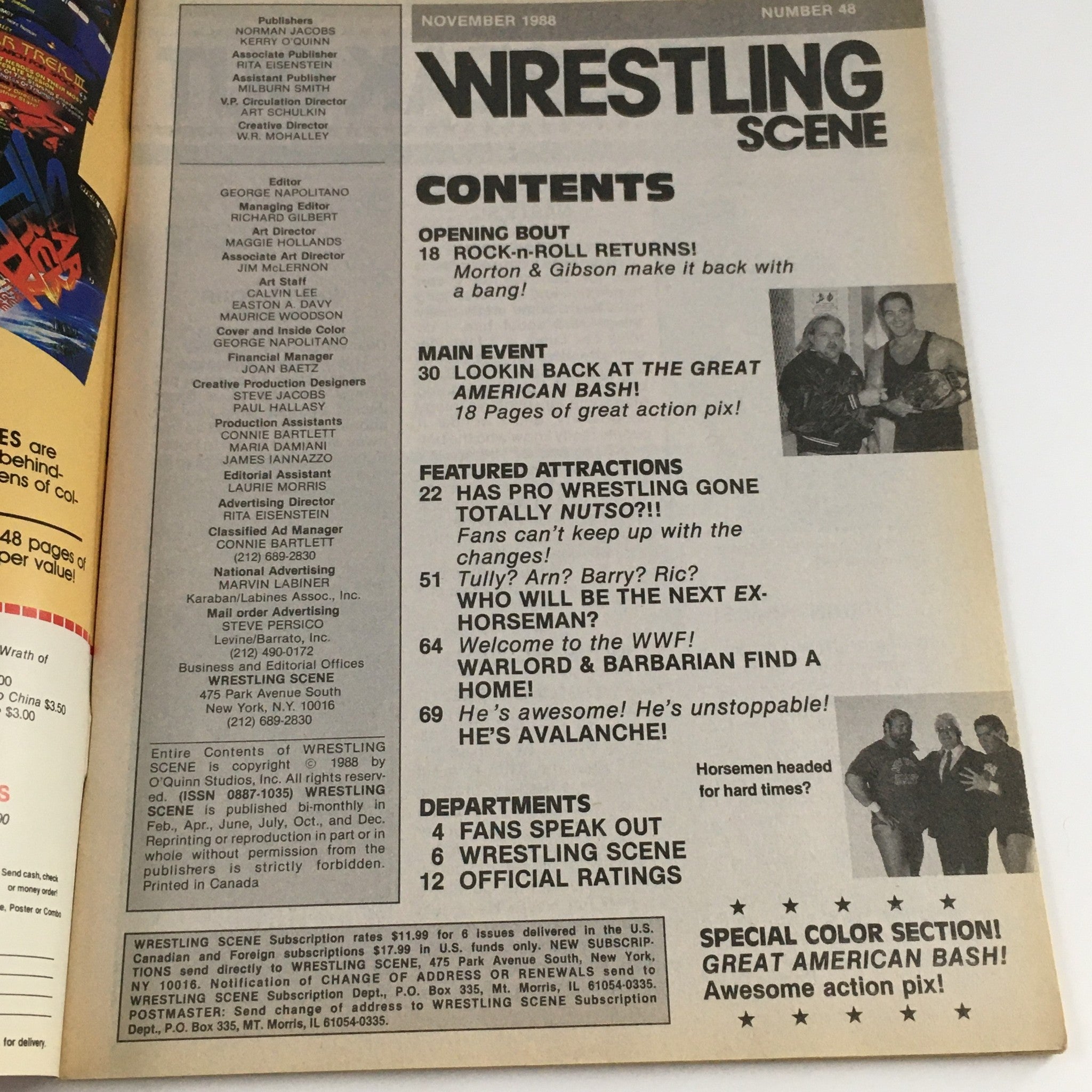 Wrestling Scene Magazine November 1988 Mike Rotunda vs Dusty Rhodes, No Label