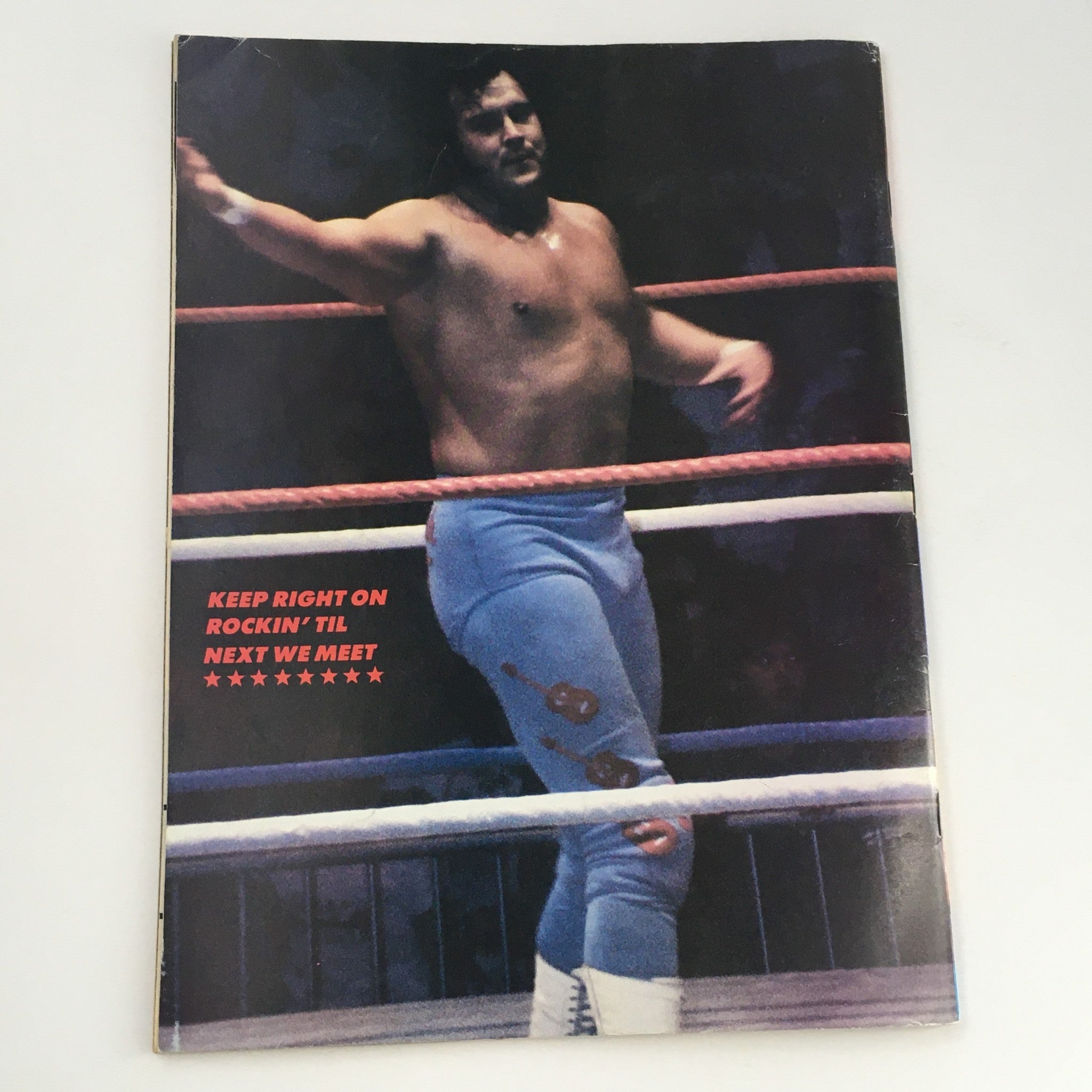 Cover of the Gold Belt Wrestling Magazine from November 1987 featuring a wrestler posing in the ring with the caption 'KEEP RIGHT ON ROCKIN' TIL NEXT WE MEET'.