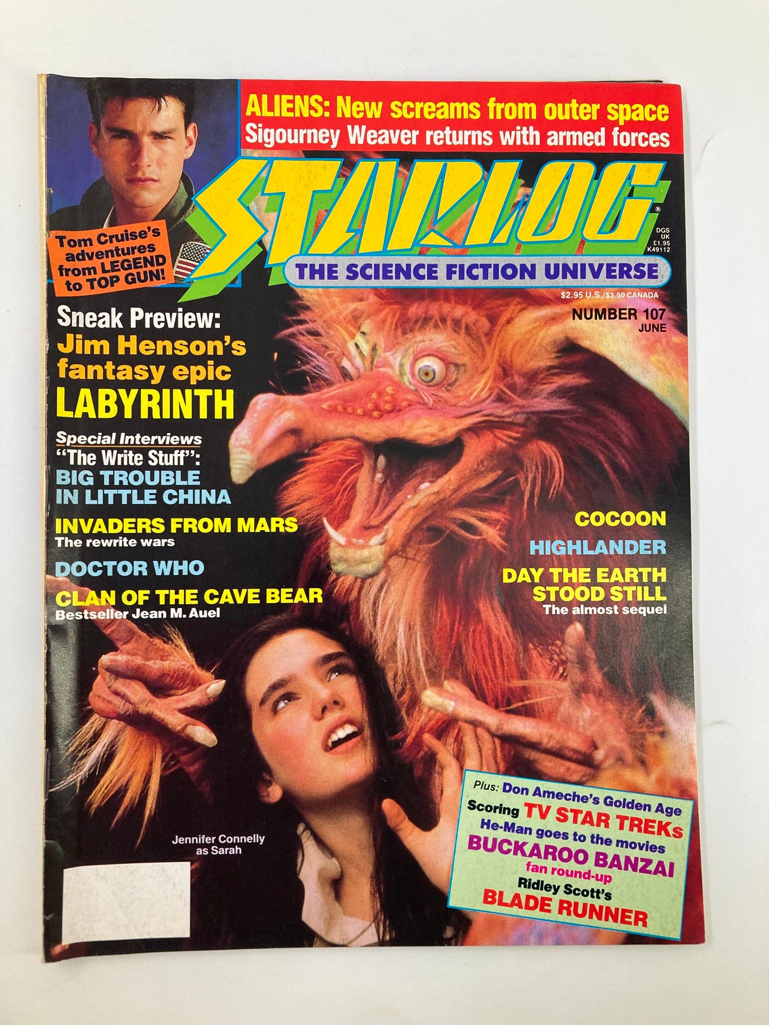 VTG Starlog Magazine June 1986 #107 Jennifer Connelly, Tom Cruise No Label