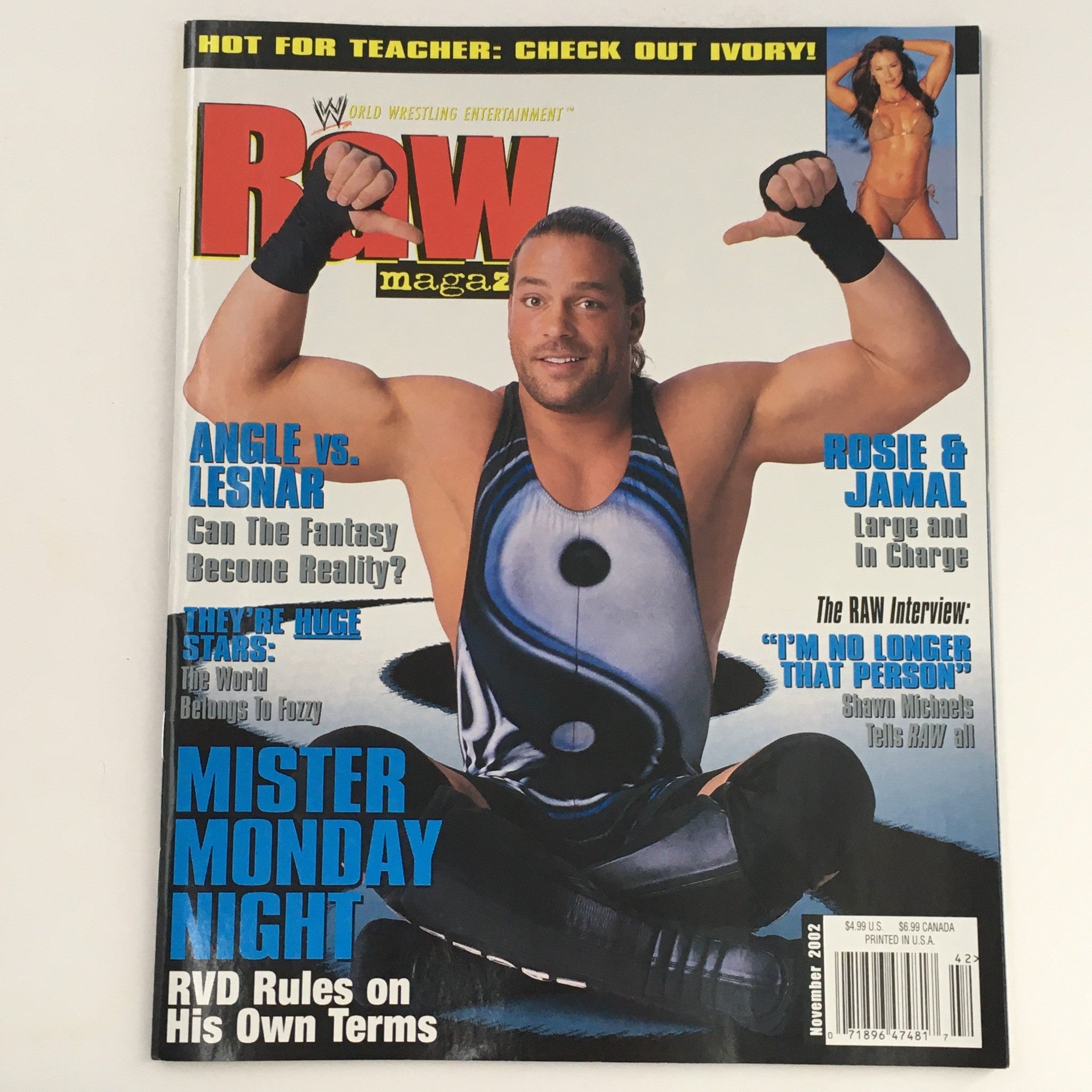 WWE Raw Magazine November 2002 Rob Van Dam & Kurt Angle w Poster No Label VG