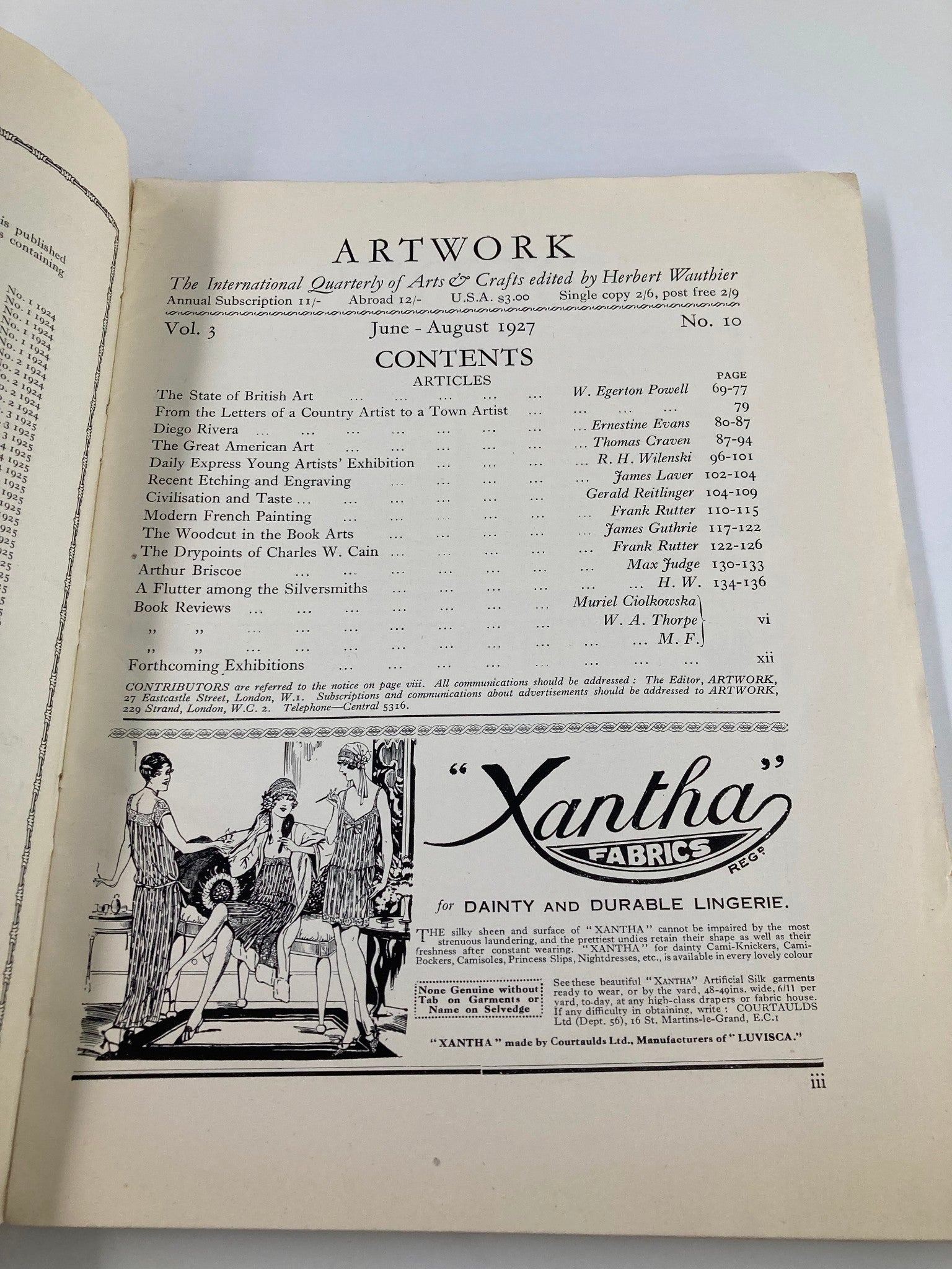 VTG Artwork Magazine June 1927 Vol 3 #10 The State of British Art No Label