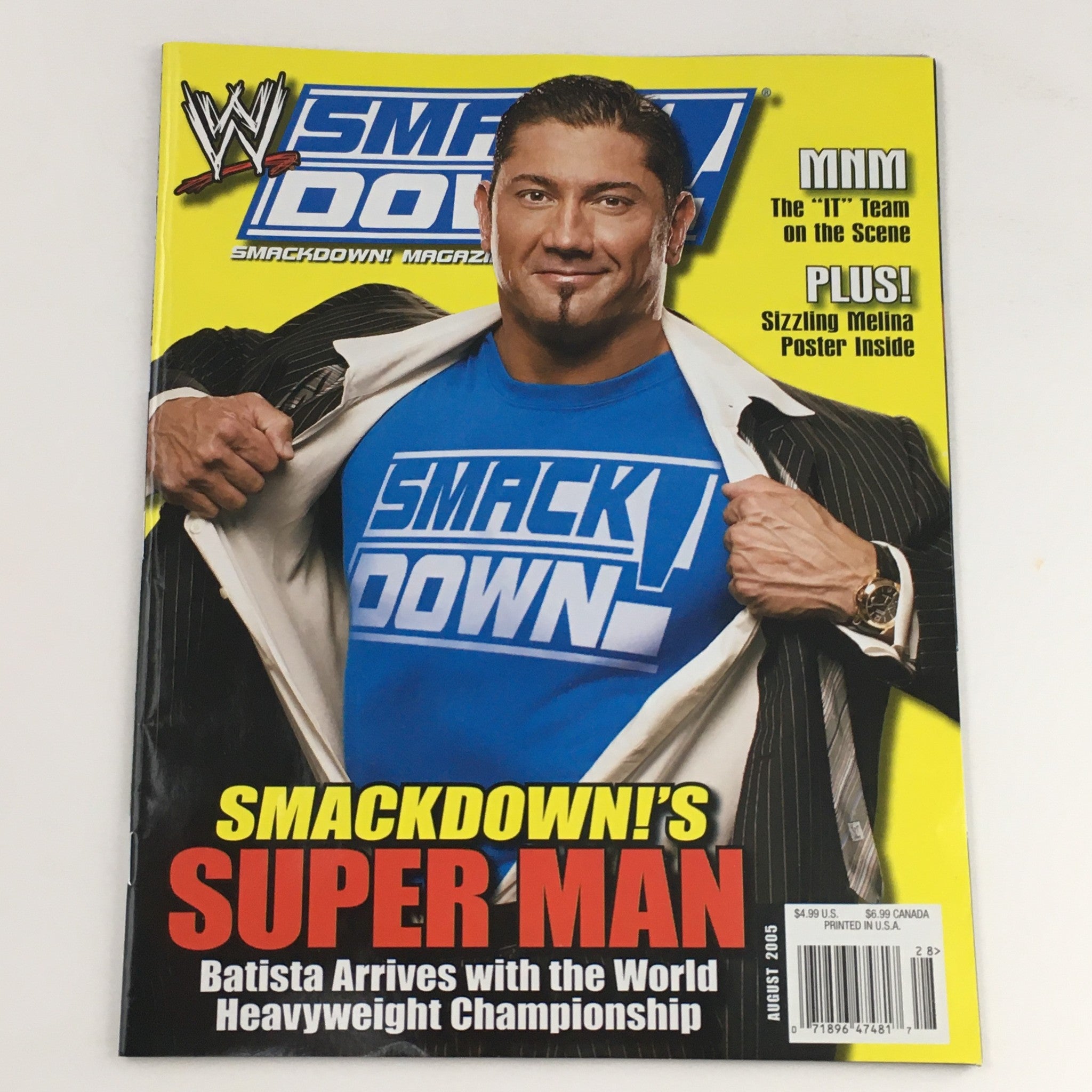 WWE Smack Down Magazine August 2005 Dave Bautista, w Poster No Label VG