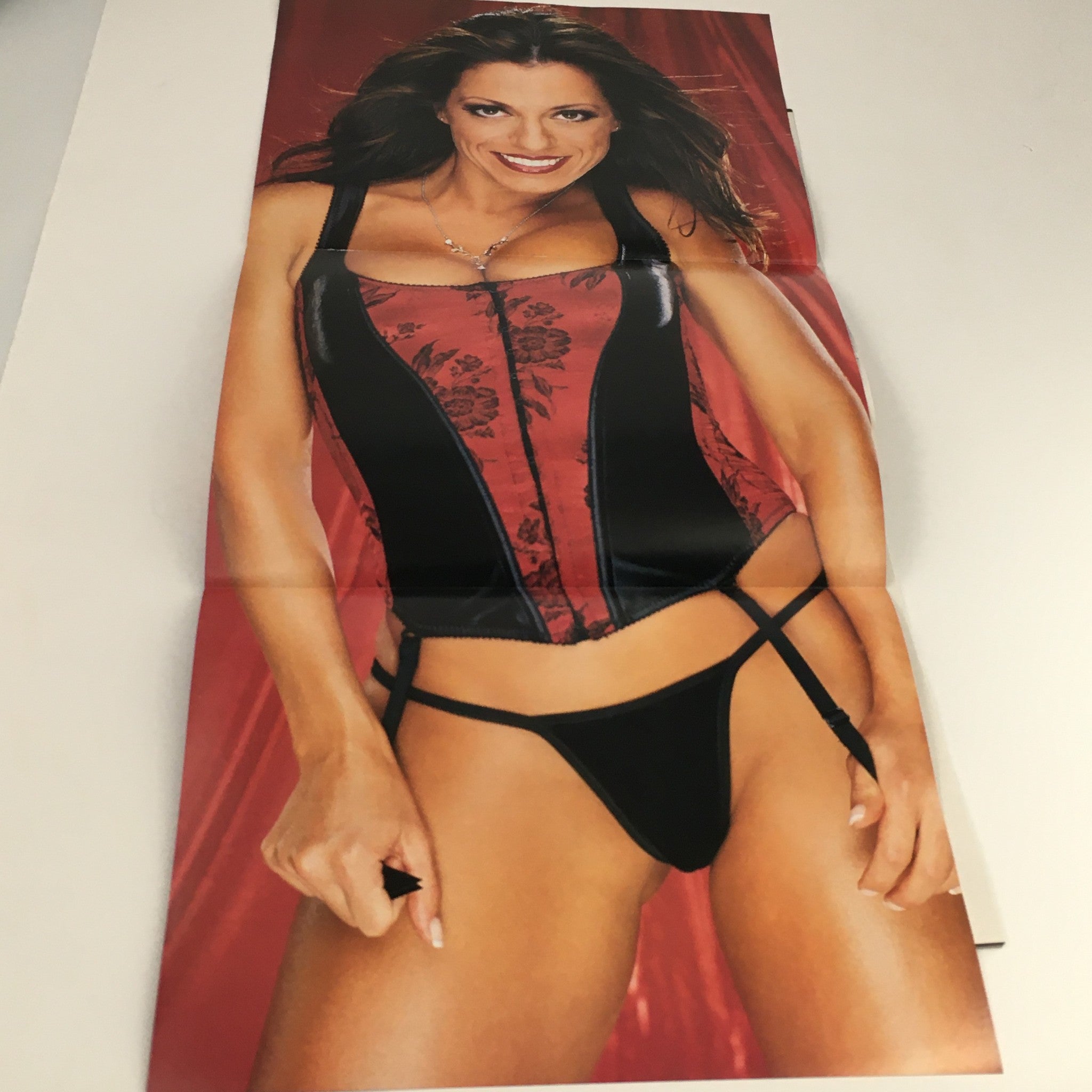 Fold-out poster from WWE Raw Magazine December 2002 featuring Dawn Marie in striking fashion attire.