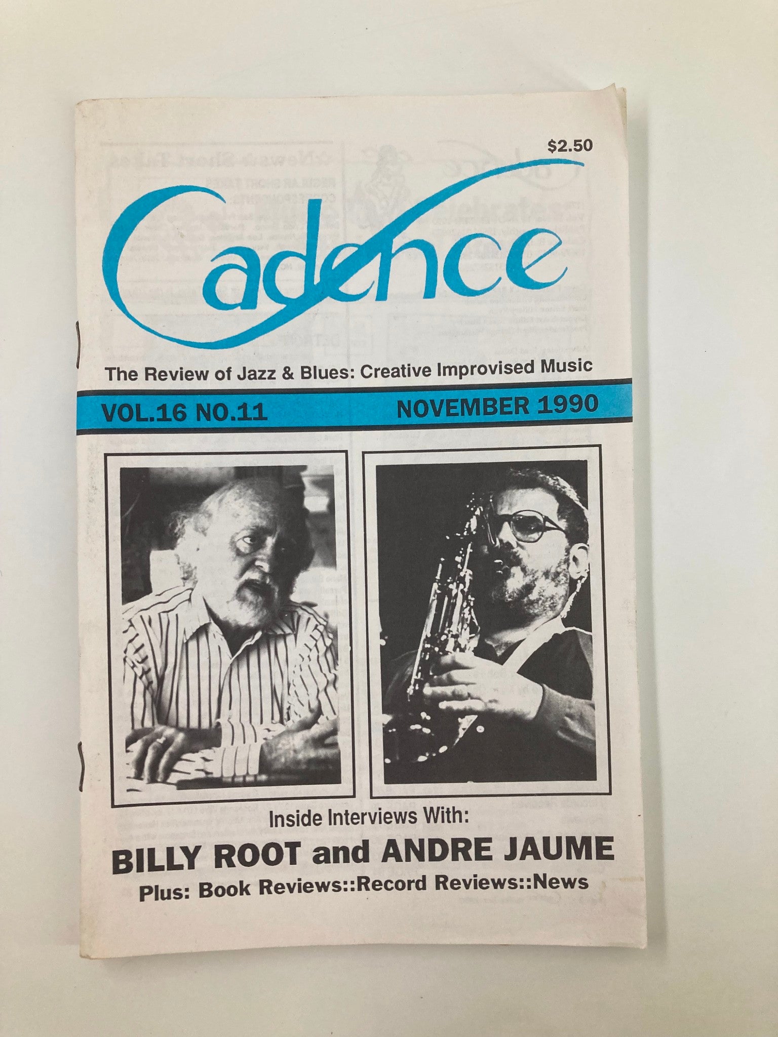 Cadence Jazz Magazine November 1990 Vol 16 #11 Billy Root and Andre Jaume