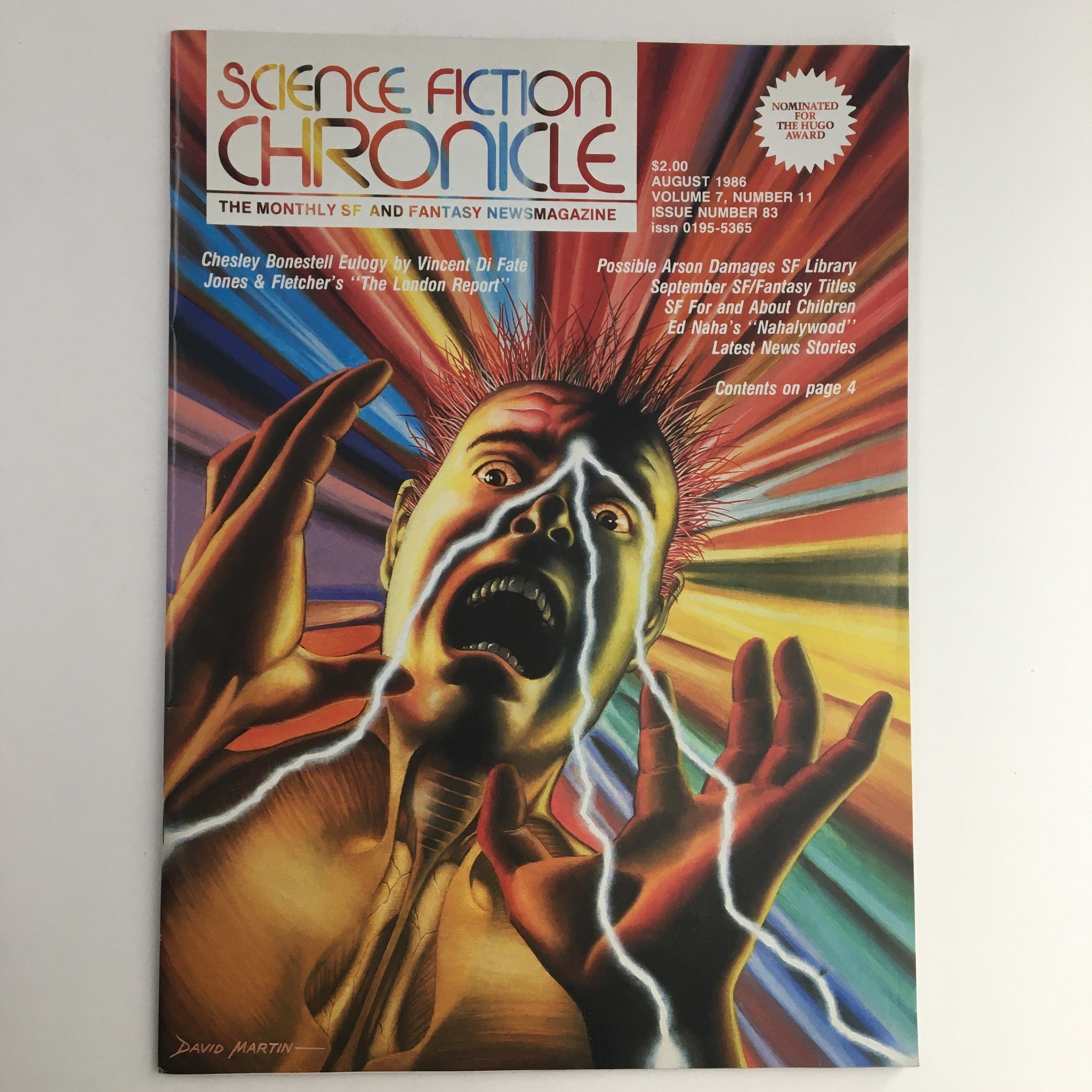 Science Fiction Chronicle Magazine August 1986 Chesley Bonestell, No Label VG