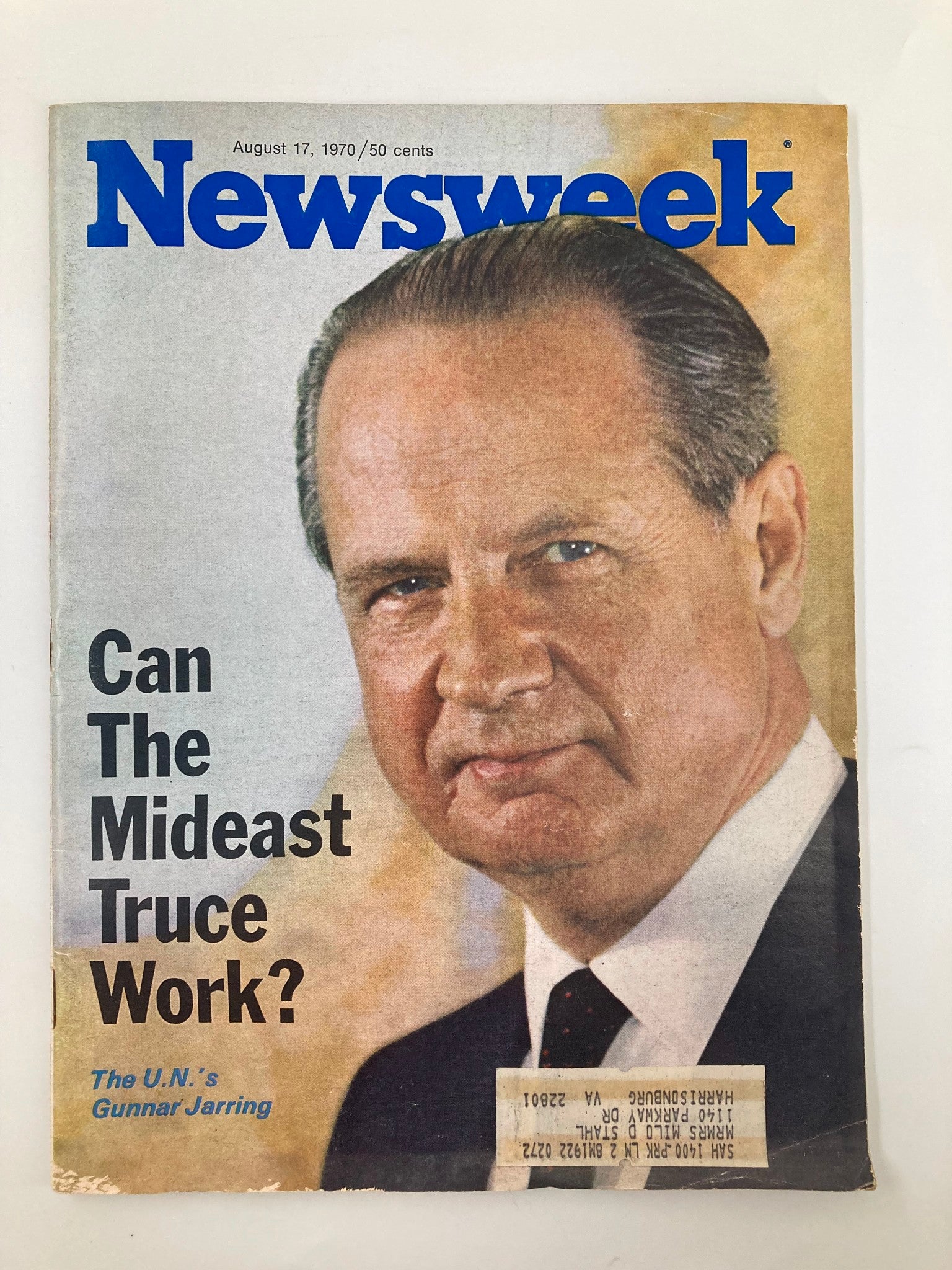 VTG Newsweek Magazine August 17 1970 The United Nation's Gunnar Jarring