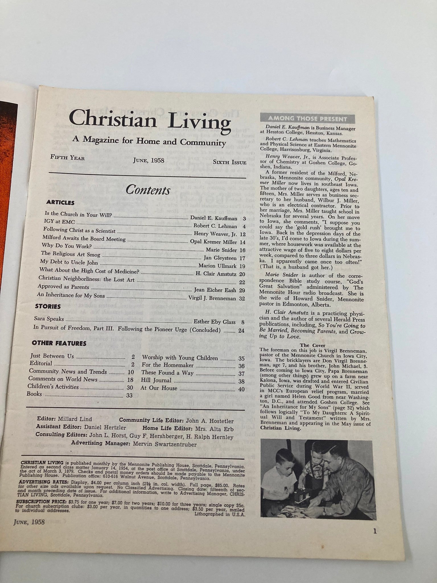 VTG Christian Living Magazine June 1958 Spiritual Inheritance for my Sons