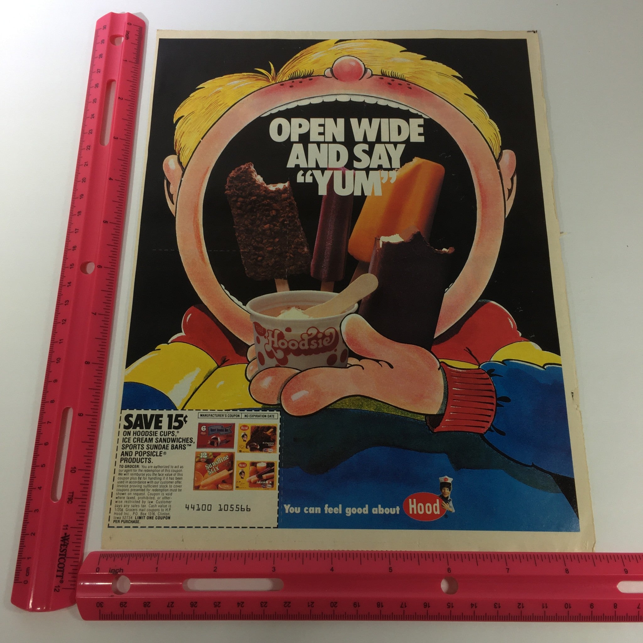 VTG Retro 1986 Hood Hoodsie Cups Ice Cream Sandwiches Print Ad Store Coupons