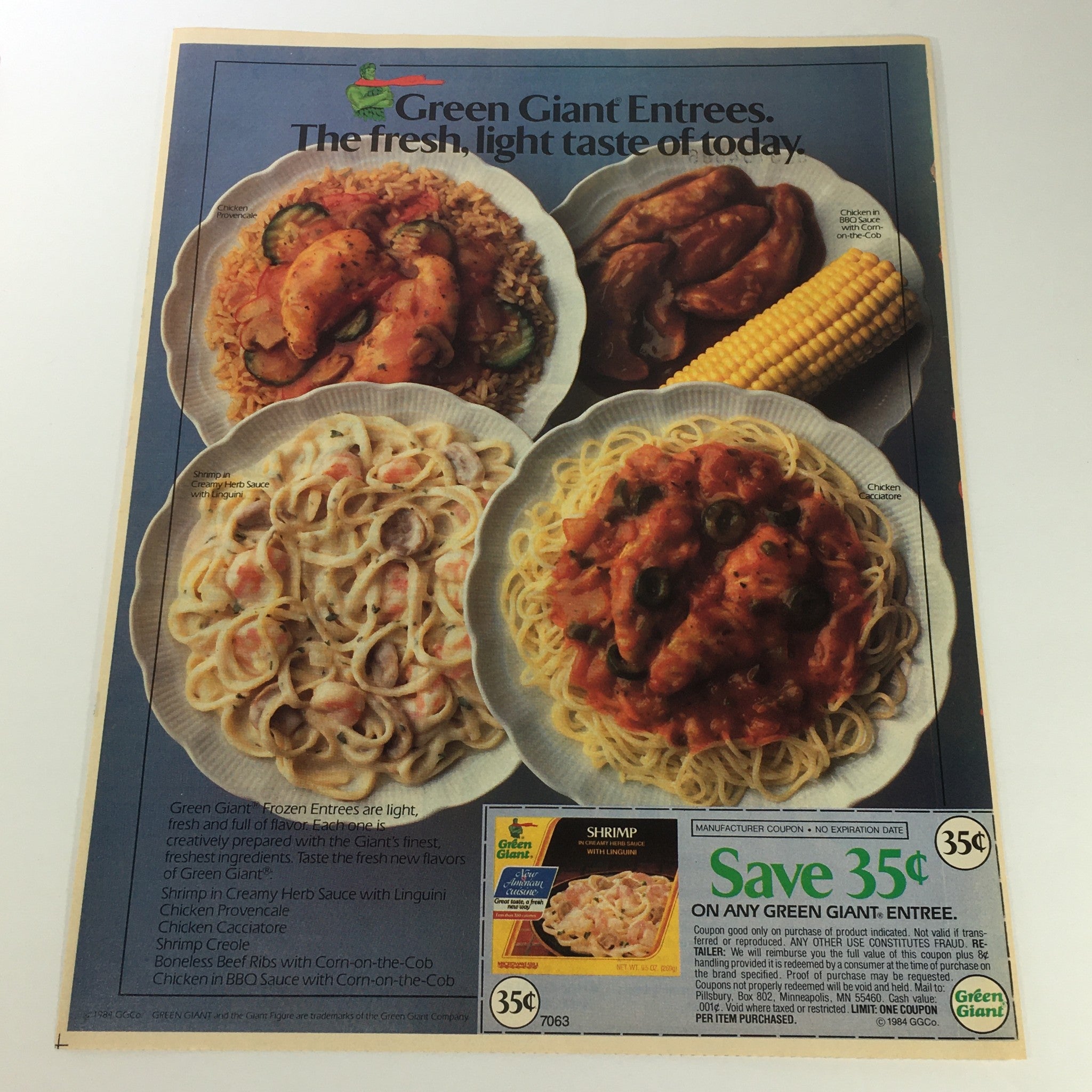 VTG Retro 1984 Green Giant Frozen Entree New American Cuisine Print Ad Coupon