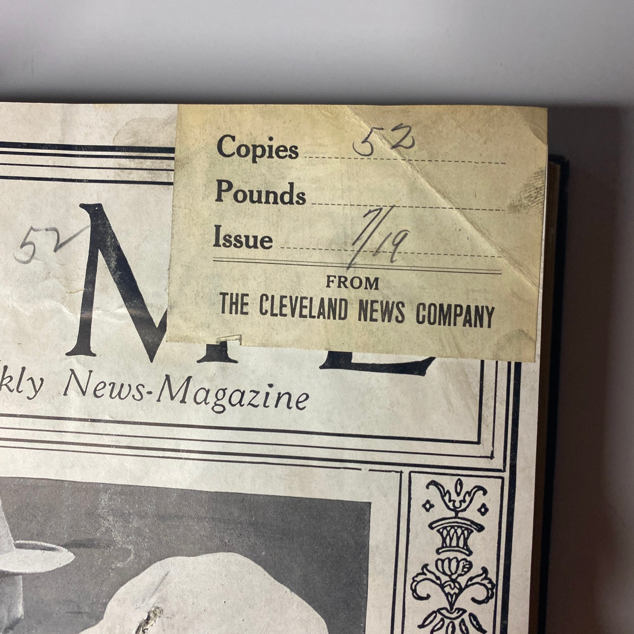 Close-up of Time Magazine issue cover label with publication details, July 19, 1926, from Time Magazine Bound Weekly July - December 1926.