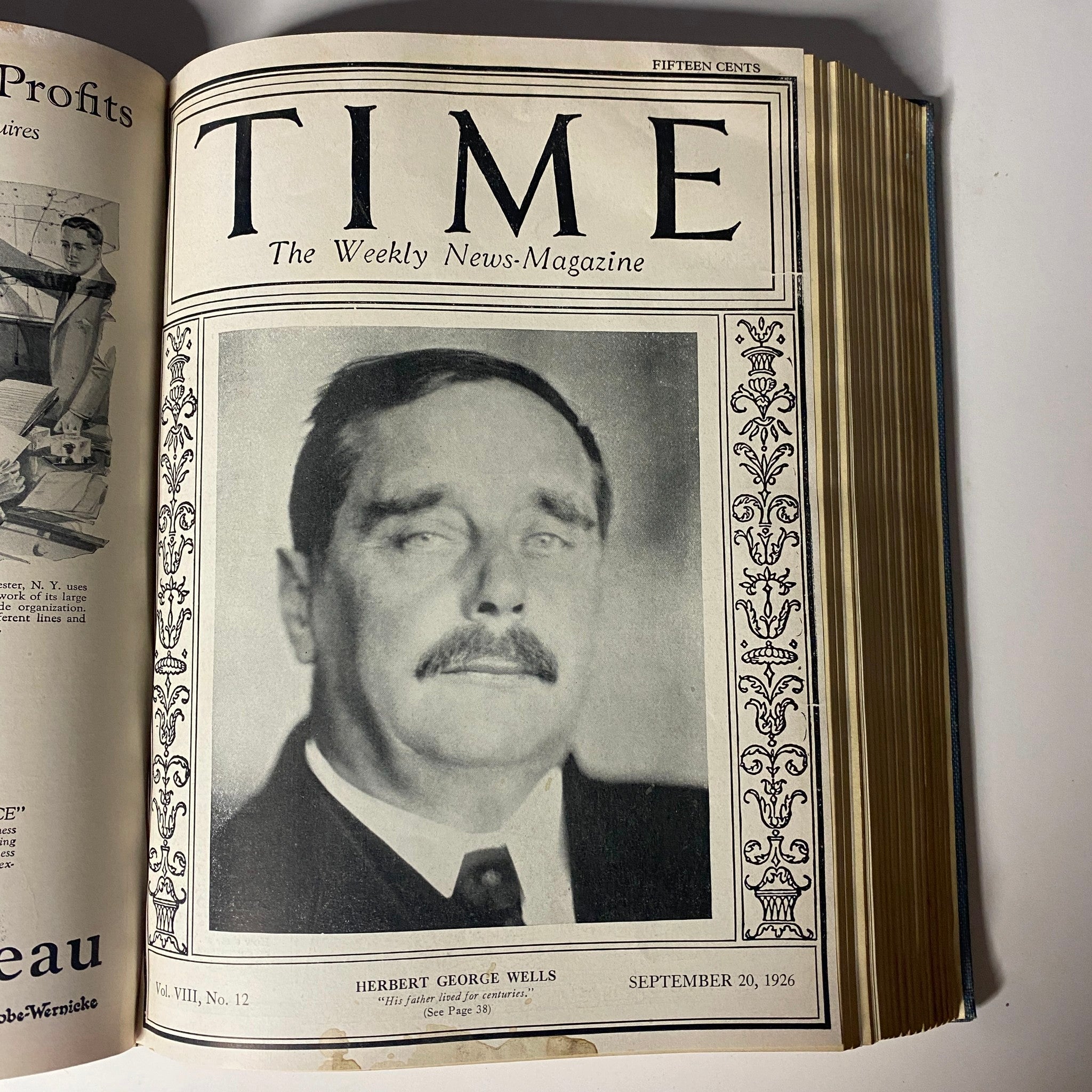 Time Magazine cover featuring Herbert George Wells, published September 20, 1926, included in the Time Magazine Bound Weekly July to December 1926.