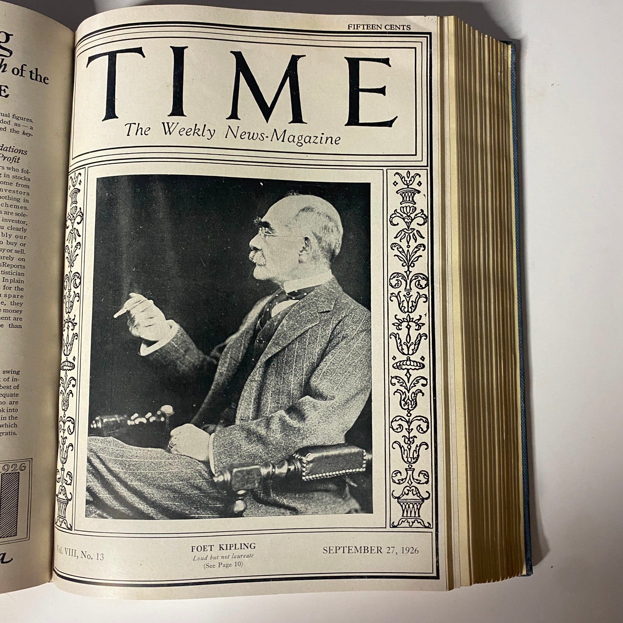 Time Magazine cover featuring Rudyard Kipling, published September 27, 1926, part of the Time Magazine Bound Weekly for July to December 1926.