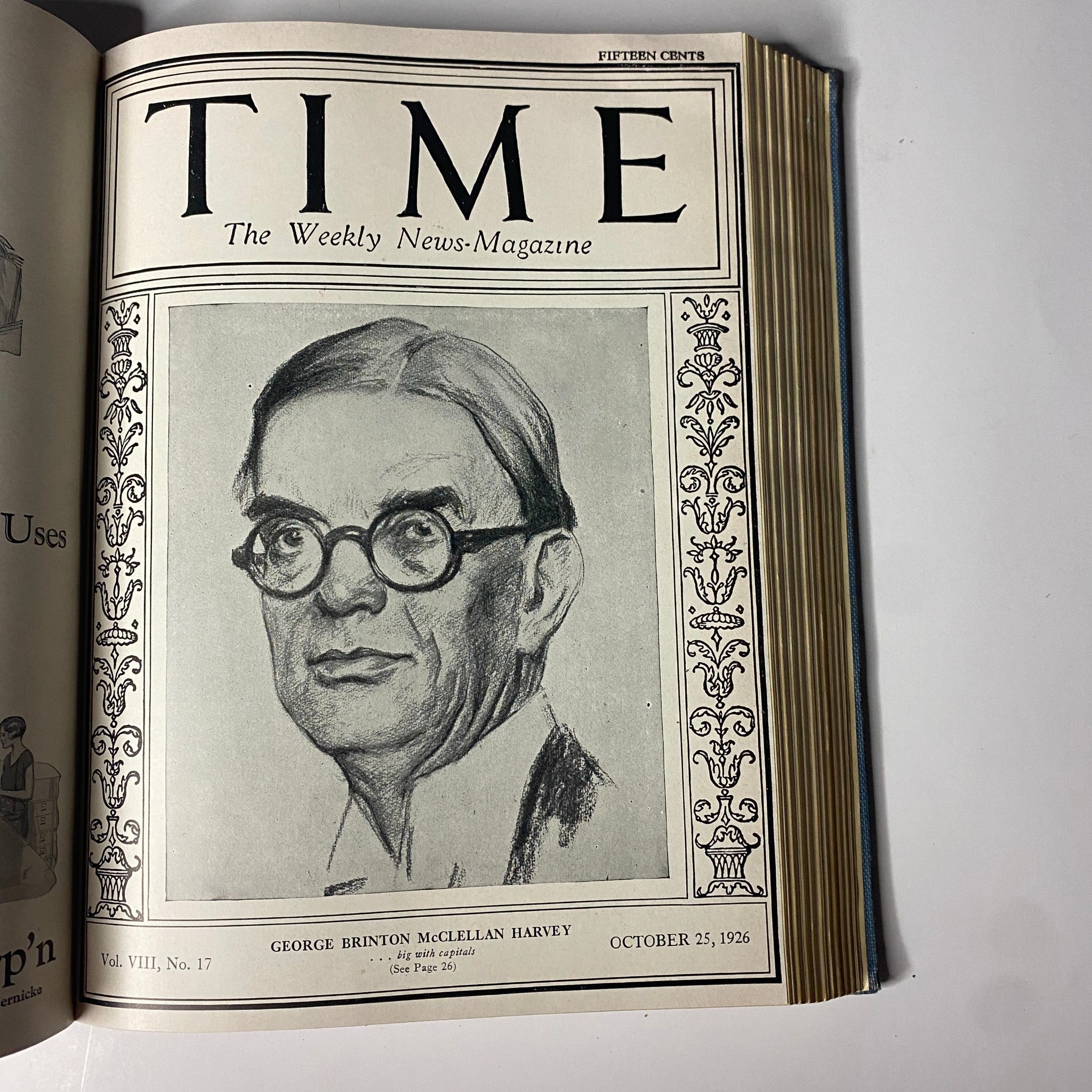 Cover of Time Magazine dated October 25, 1926, featuring a portrait of George Brinton McClellan Harvey, part of the Time Magazine Bound Weekly July to December 1926.