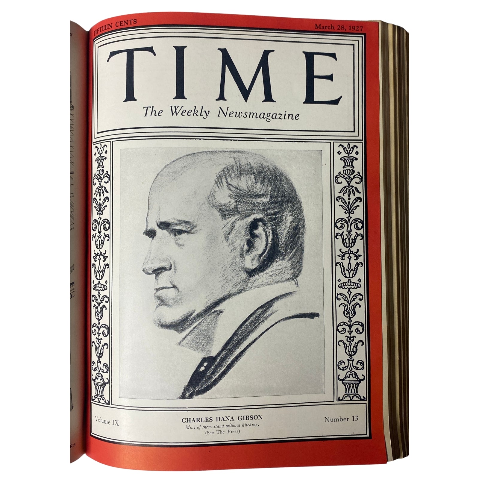 Cover of 'Time Magazine' dated March 28, 1927, showcasing a portrait of Charles Dana Gibson.