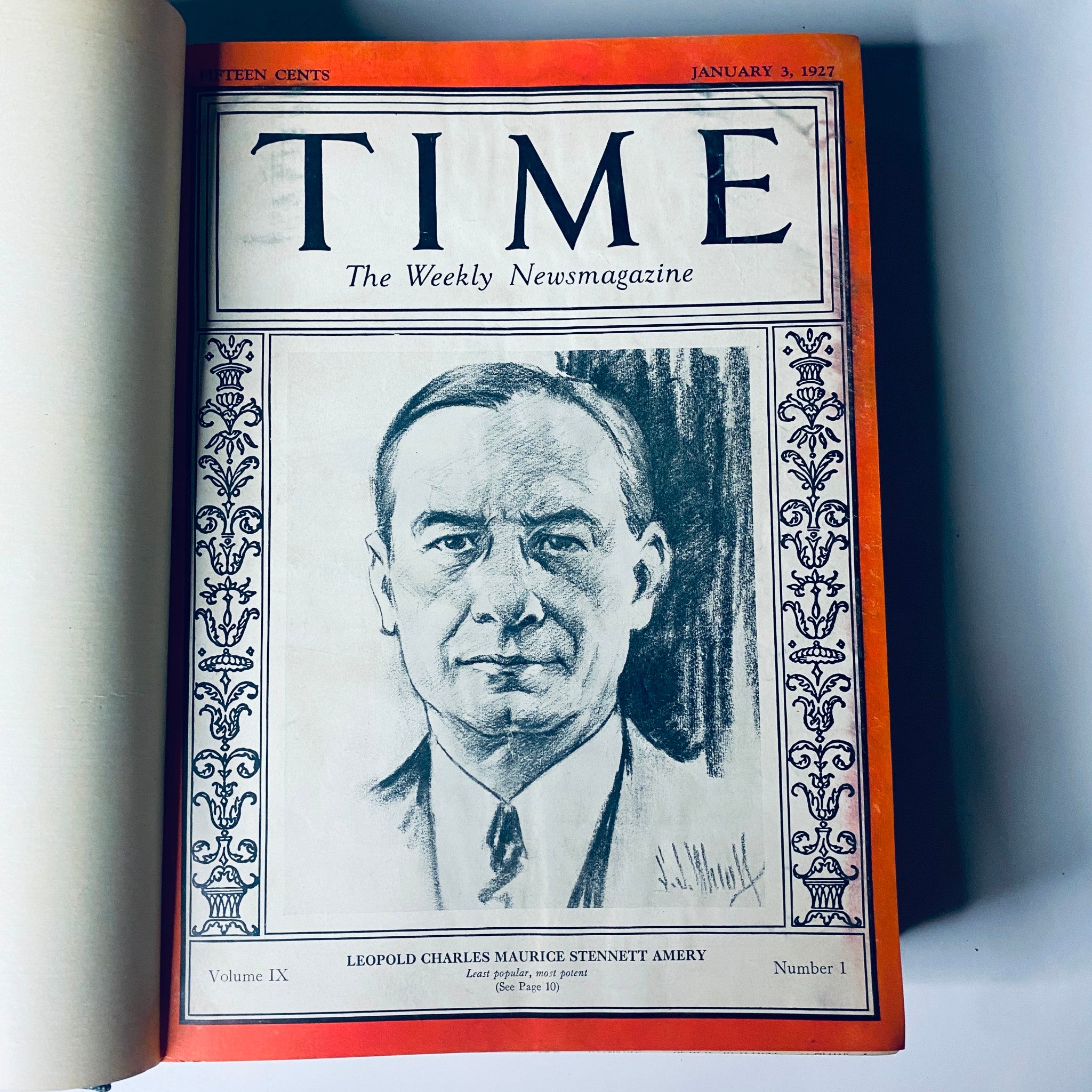 Cover of 'Time Magazine' dated January 3, 1927, featuring a portrait of Leopold Charles Maurice Stennett Amery.