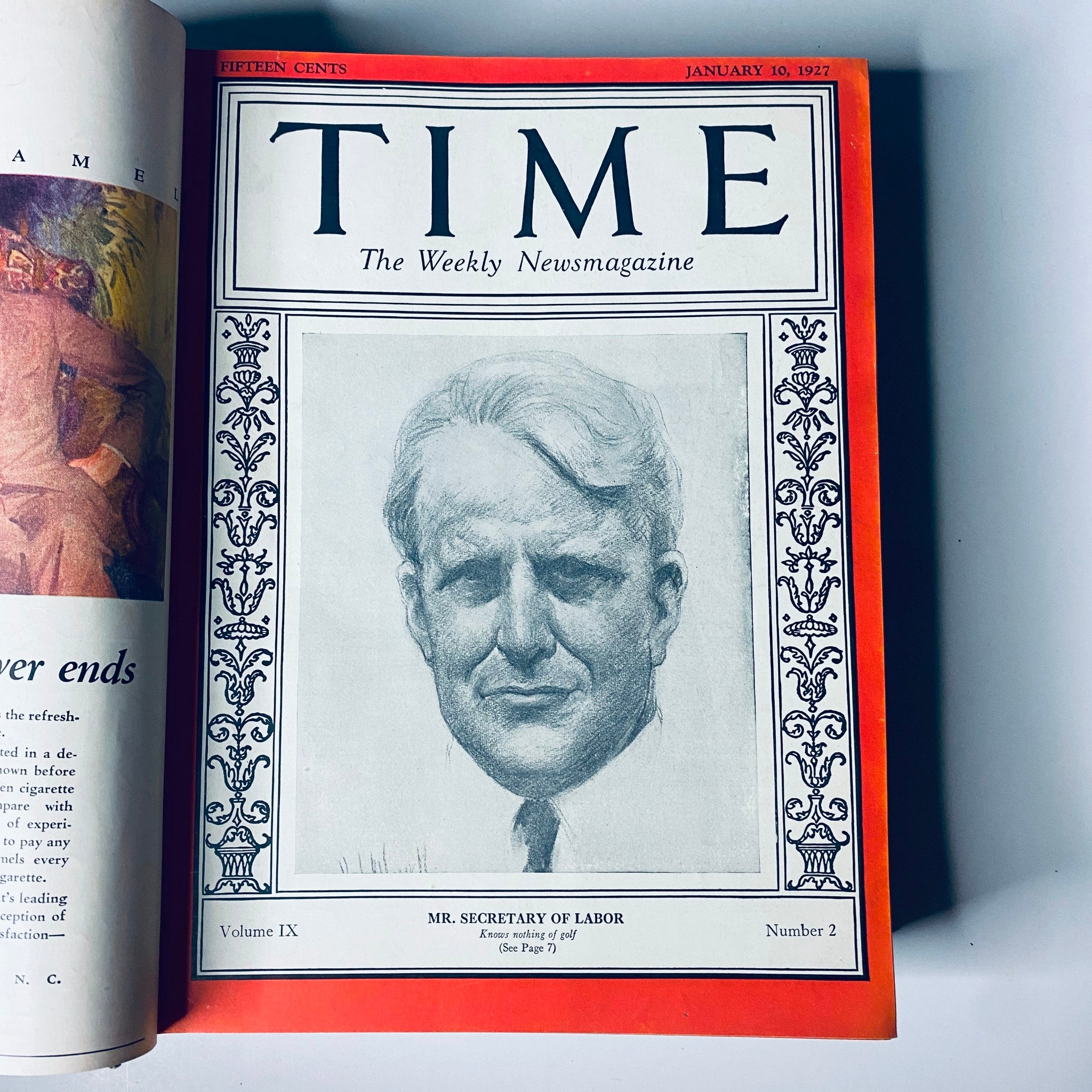 Cover of 'Time Magazine' dated January 10, 1927, featuring an image of the Secretary of Labor.