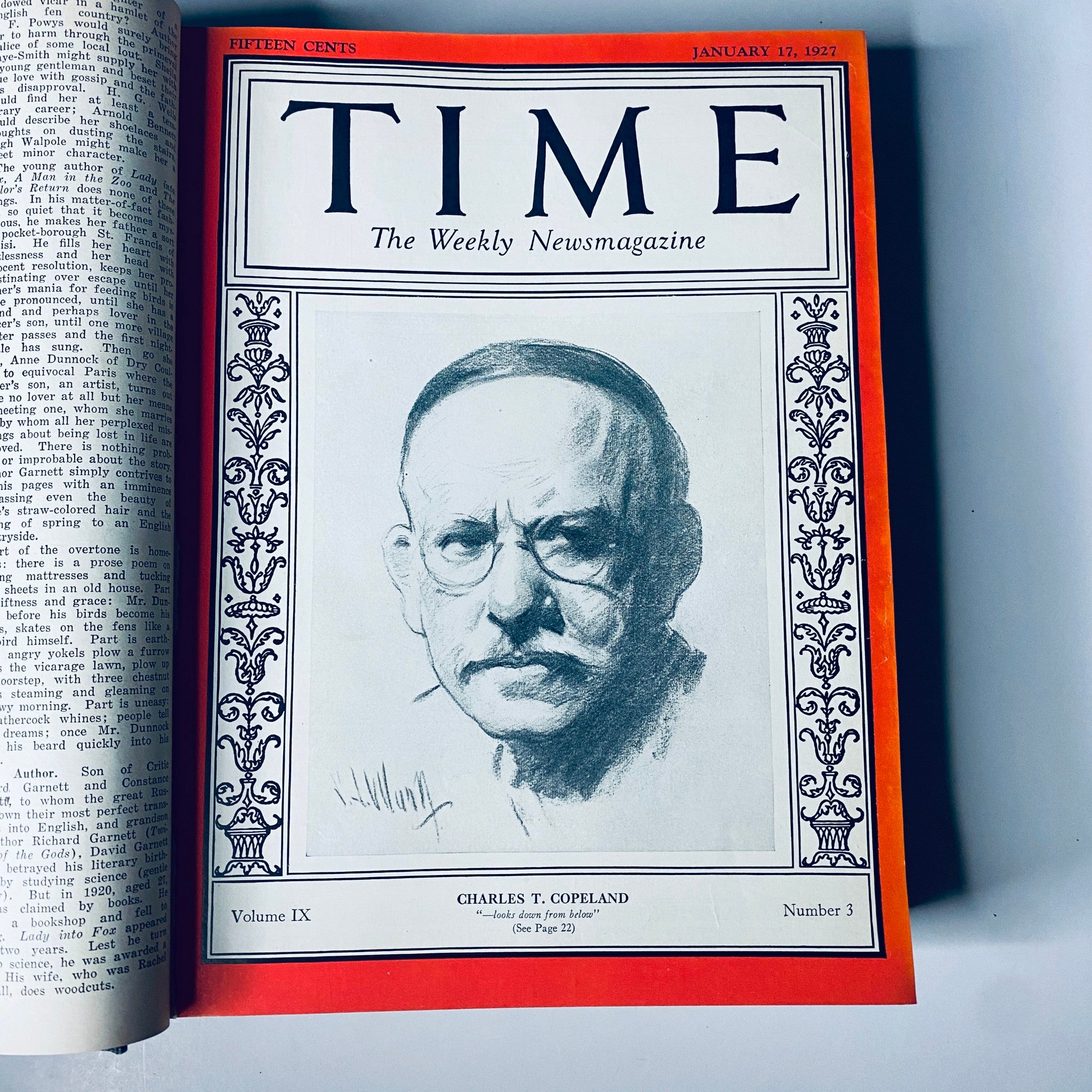 Cover of Time Magazine dated January 17, 1927, featuring a portrait of Charles T. Copeland, as part of the Time Magazine Bound Weekly 1927 January - June TURKEY Mustafa Kemal Pasha.