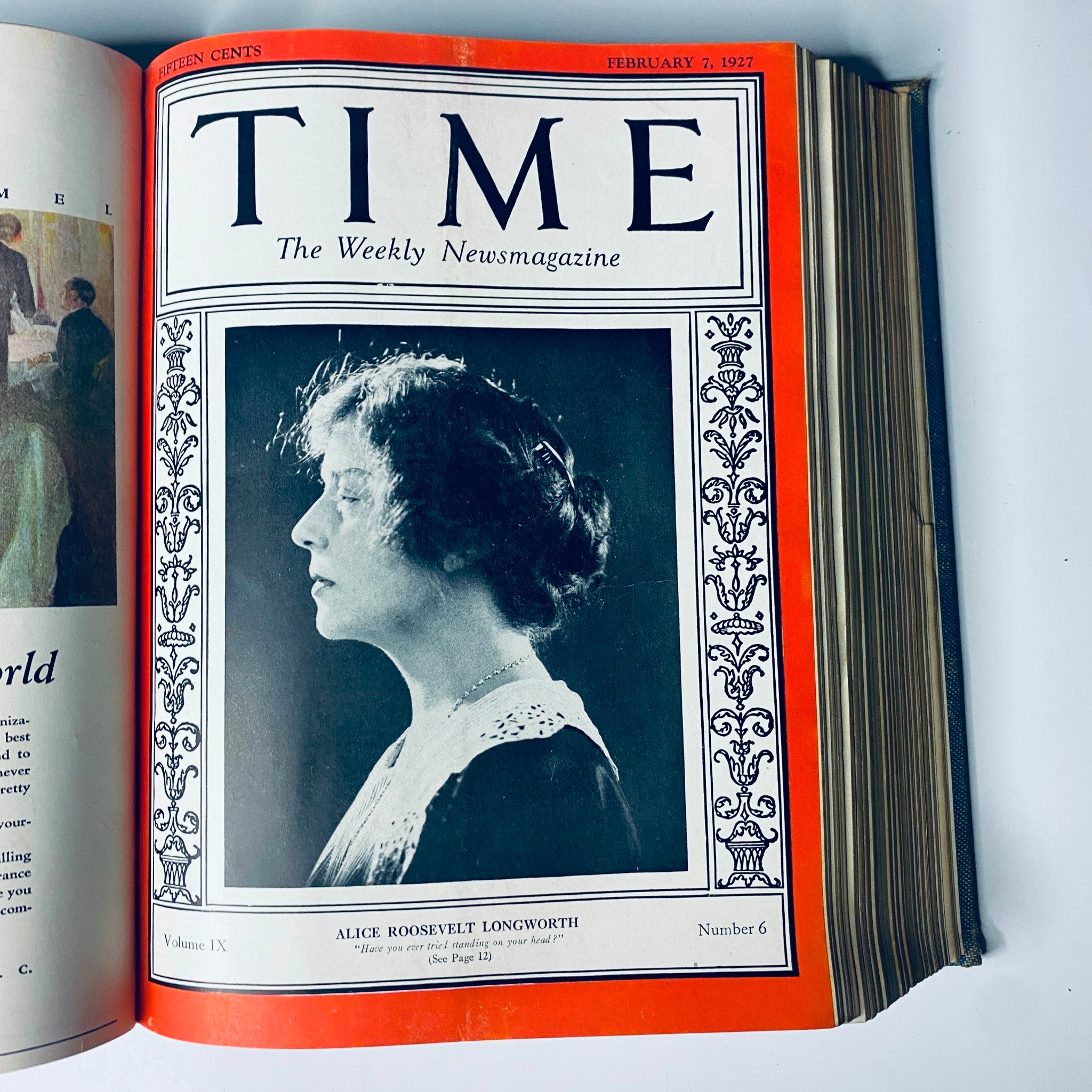 Cover of Time Magazine dated February 7, 1927, highlighting Alice Roosevelt Longworth, as part of the Time Magazine Bound Weekly 1927 January - June TURKEY Mustafa Kemal Pasha.