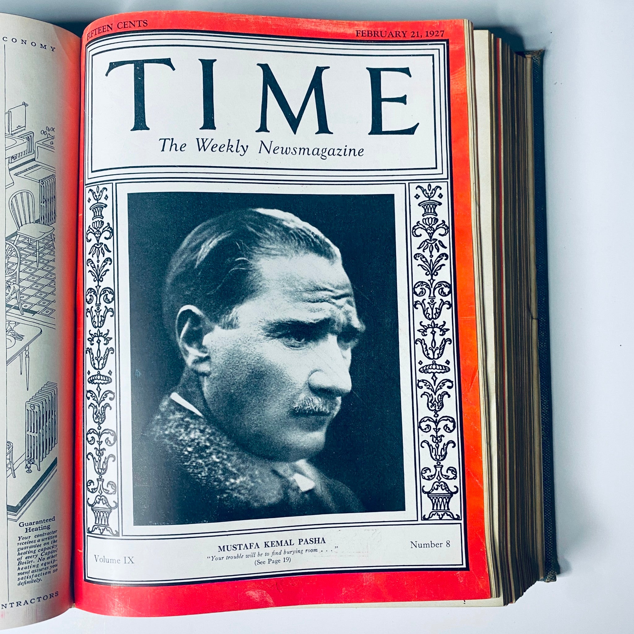 Cover of Time Magazine dated February 21, 1927, featuring Mustafa Kemal Pasha, part of the Time Magazine Bound Weekly collection from January to June 1927.