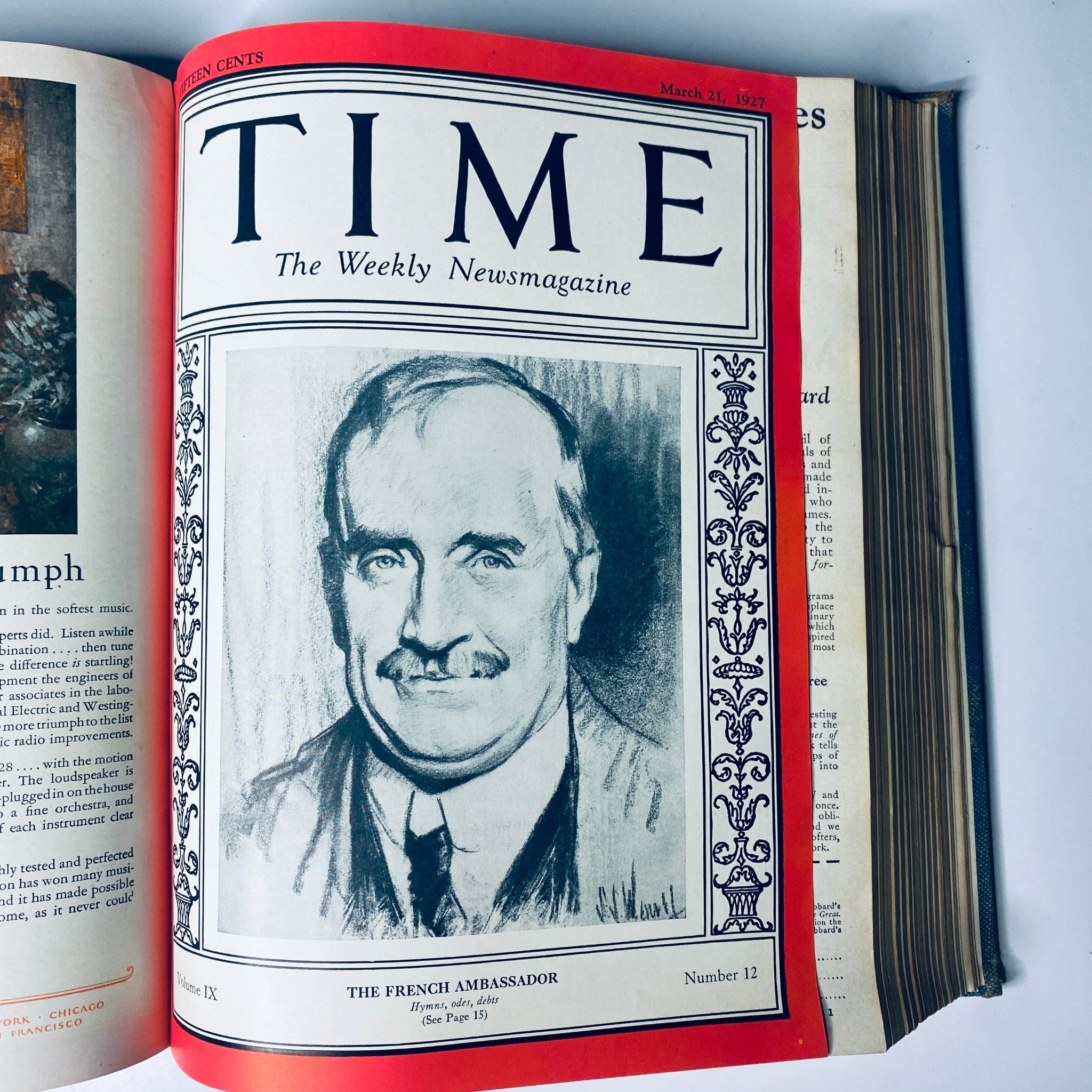 Time Magazine Bound Weekly 1927 January - June TURKEY Mustafa Kemal Pasha, displaying the cover with The French Ambassador, released on March 21, 1927.