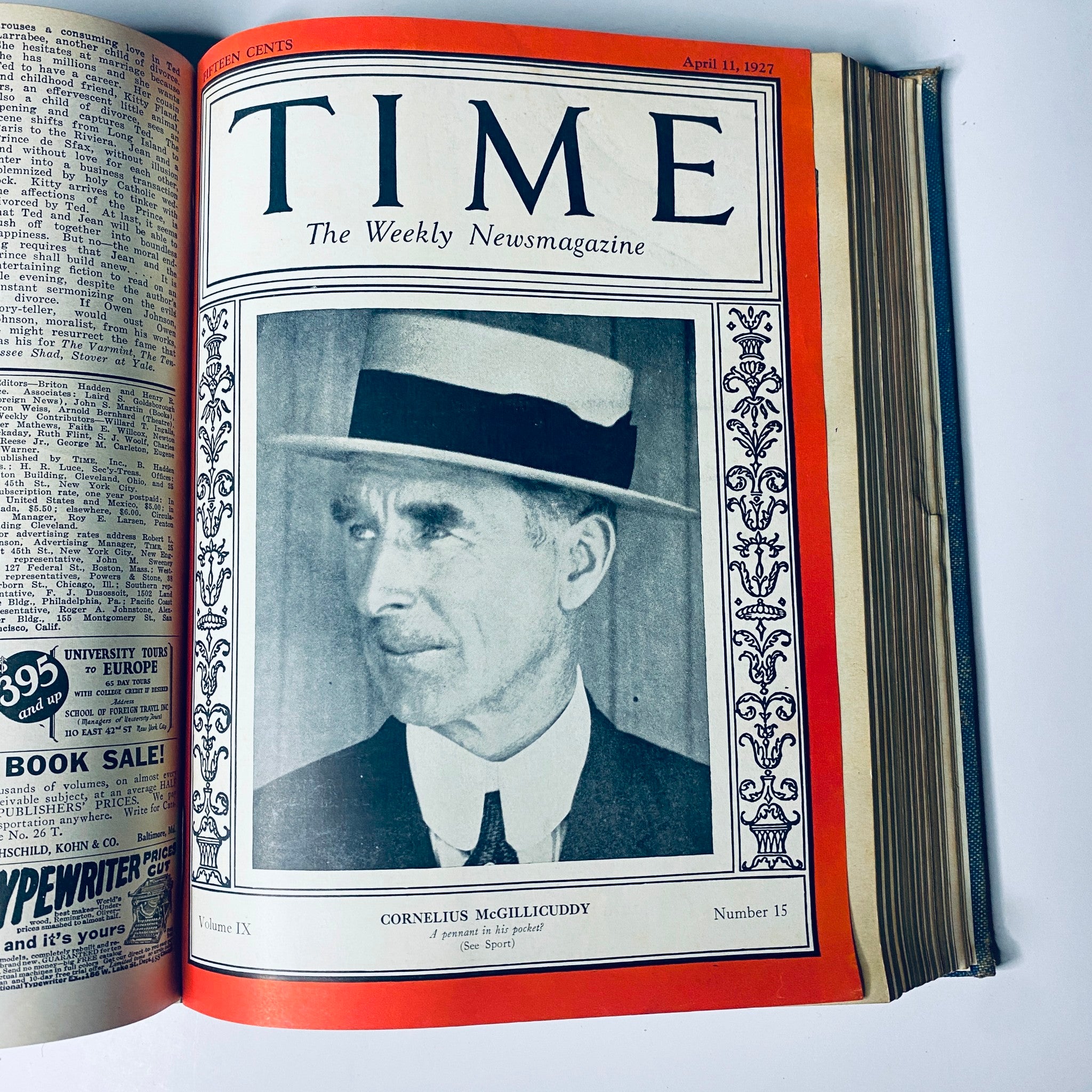 Time Magazine Bound Weekly 1927 January - June TURKEY Mustafa Kemal Pasha, showcasing Cornelius McGillicuddy on the cover, released on April 11, 1927.