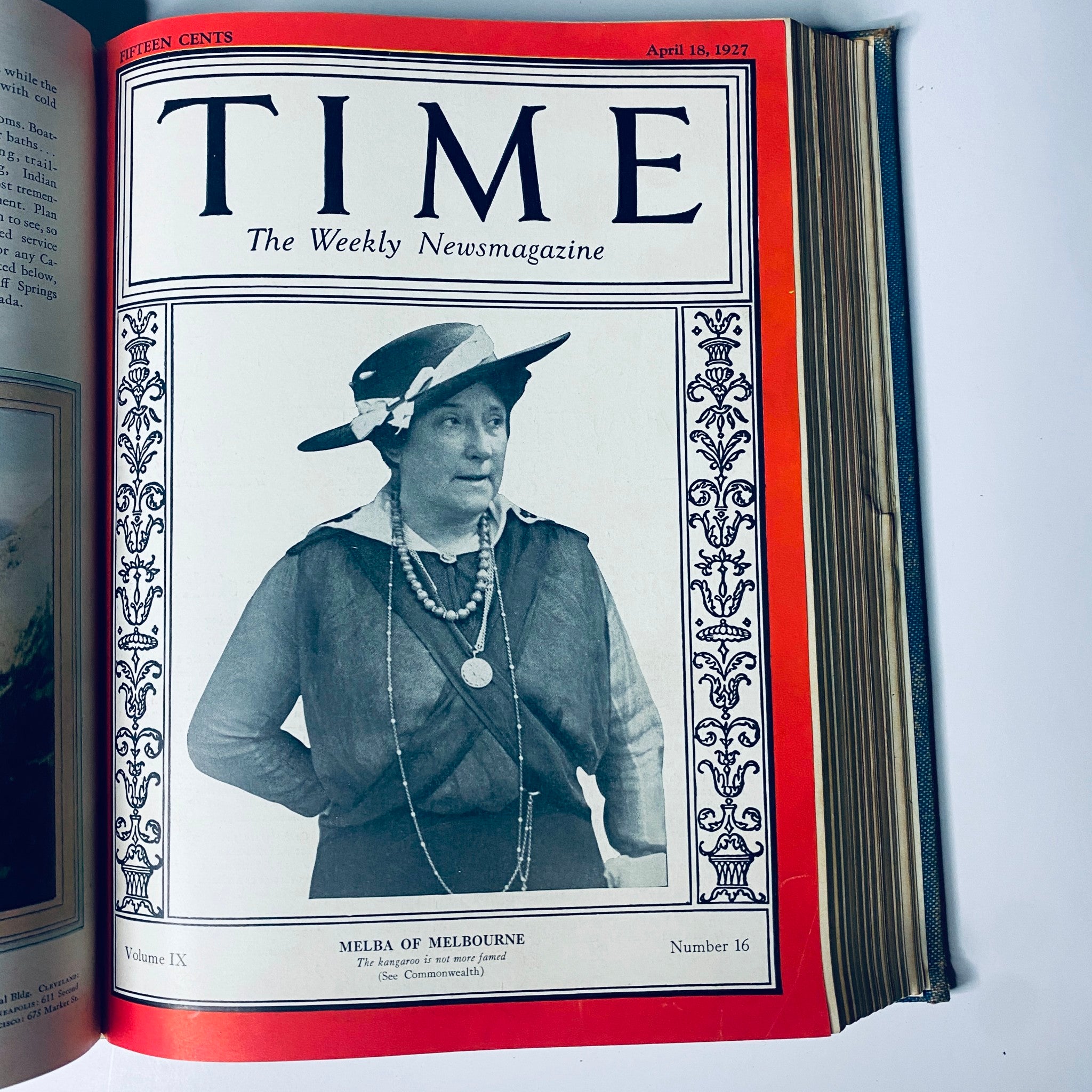 Time Magazine cover from April 18, 1927, featuring Melba of Melbourne. This edition highlights significant figures and events from 1927.