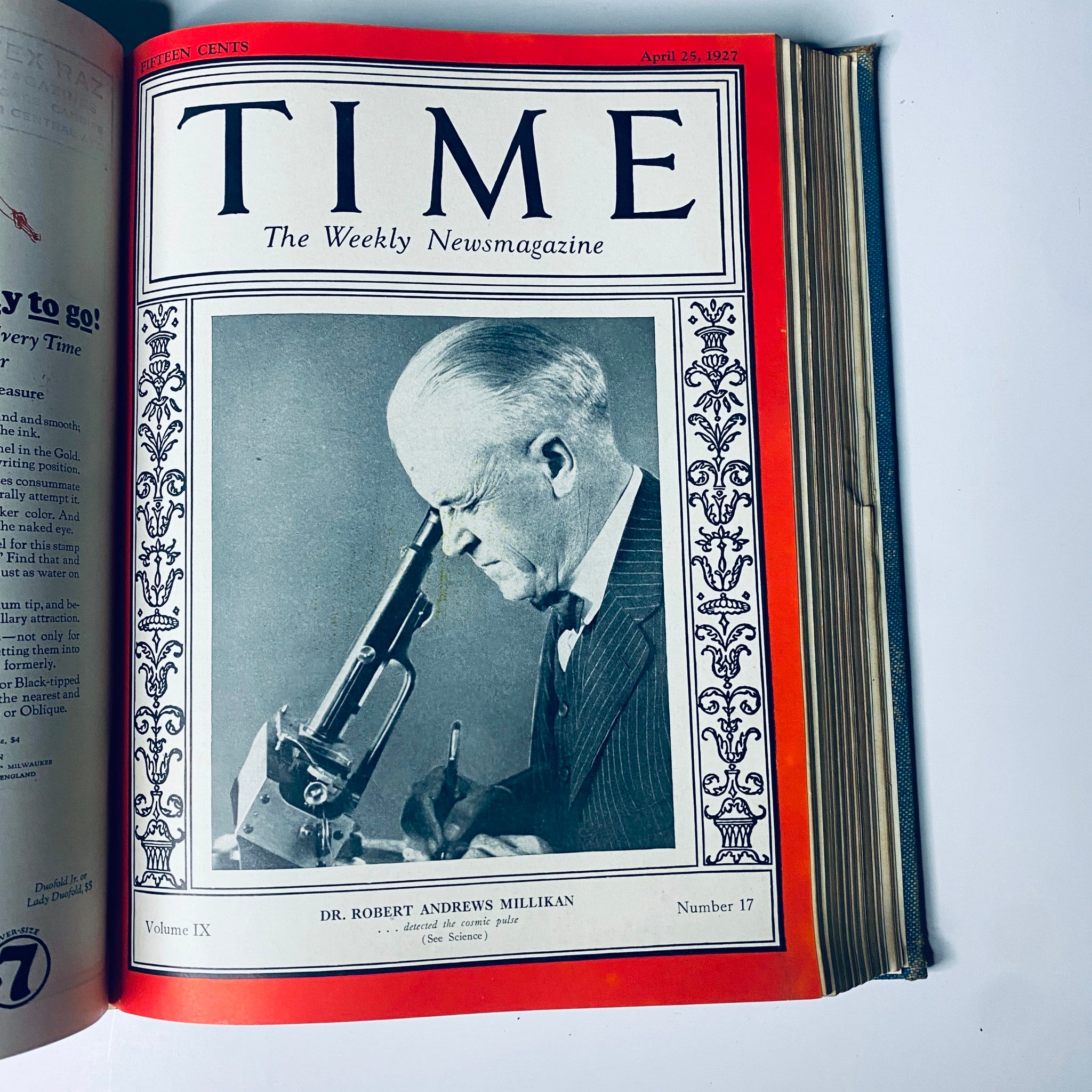 Time Magazine cover from April 25, 1927, featuring Dr. Robert Andrews Millikan. The issue covers key milestones in science and culture from early 1927.